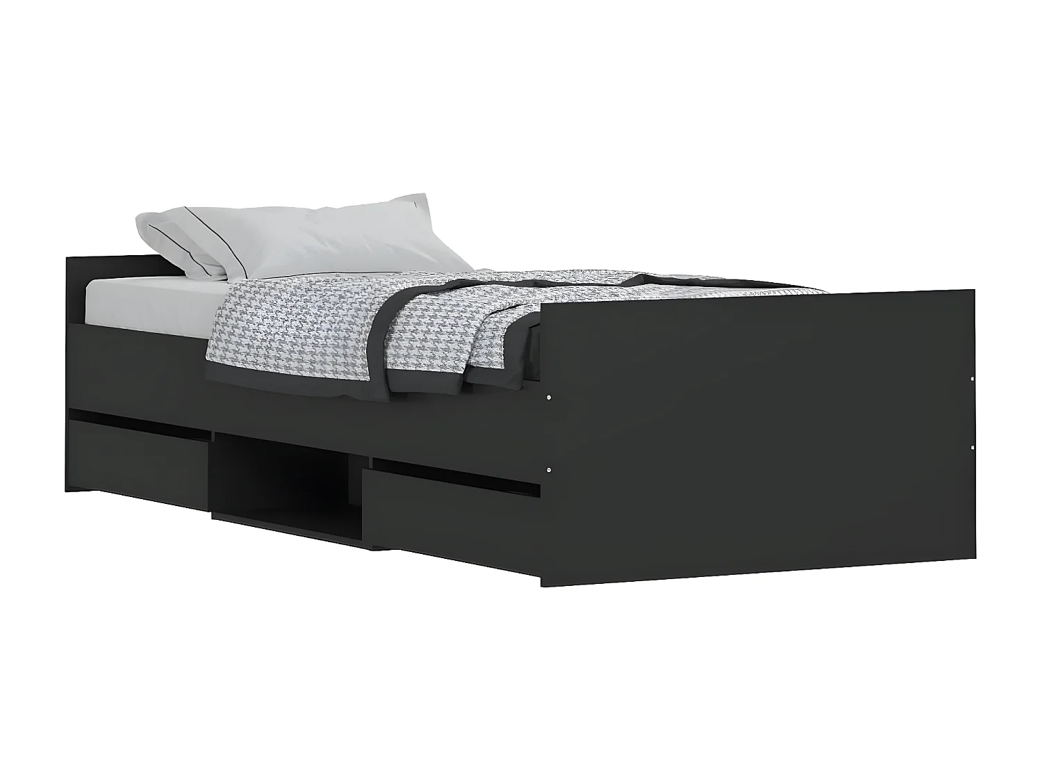 Cadre de lit avec tête de lit-pied de lit noir 90x190