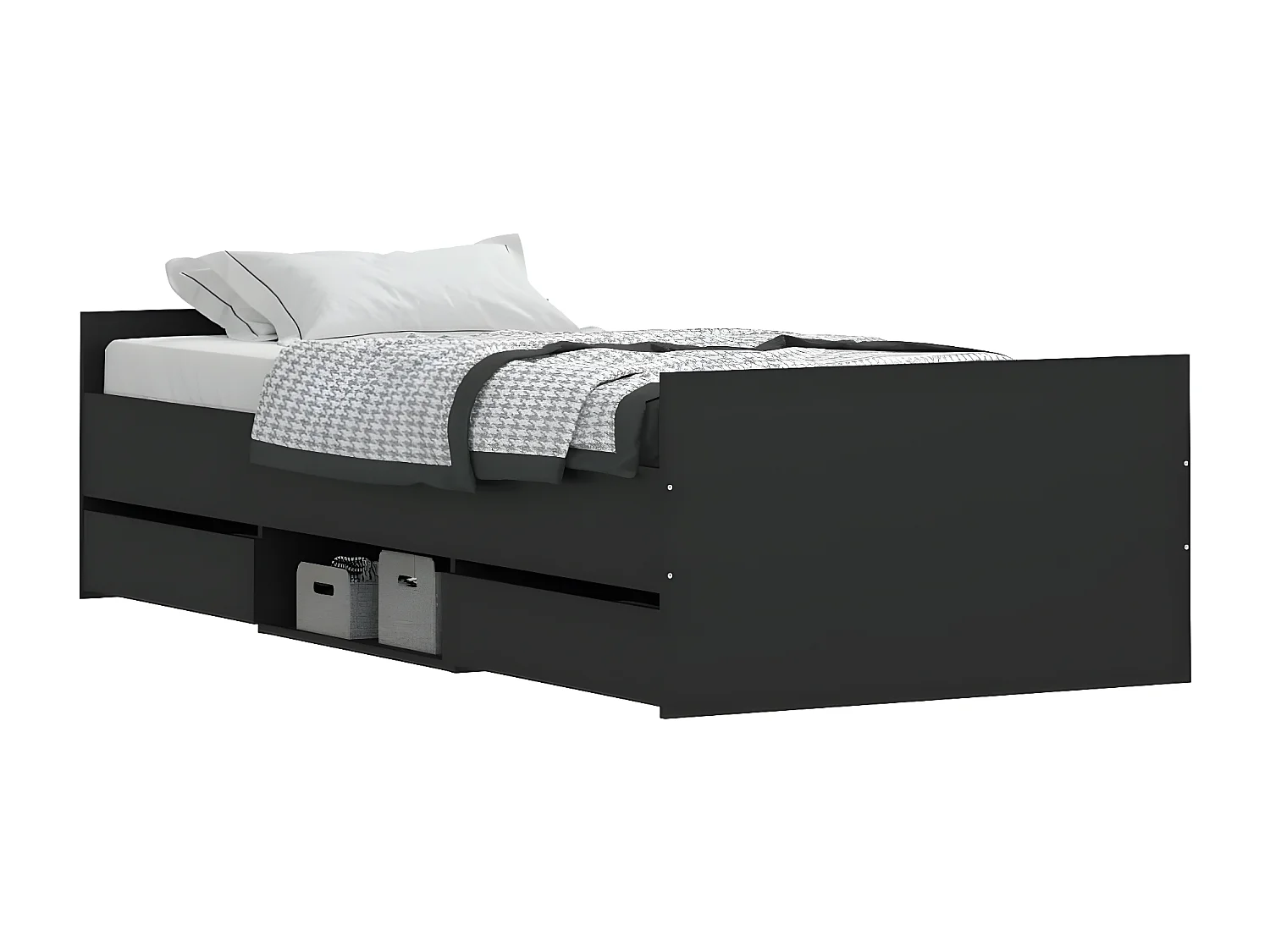 Cadre de lit avec tête de lit-pied de lit noir 90x190