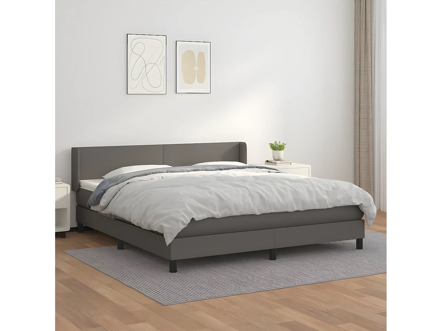 Sommier à lattes de lit avec matelas Gris 160x200 Similicuir