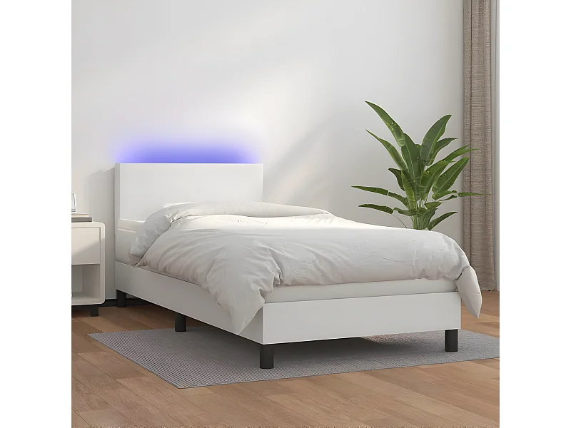 Sommier à lattes de lit et matelas et LED Blanc 100x200