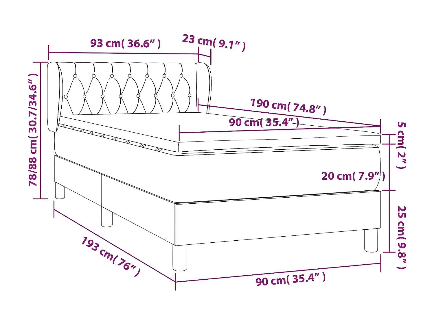 Sommier à lattes de lit et matelas Gris foncé 90x190 Velours