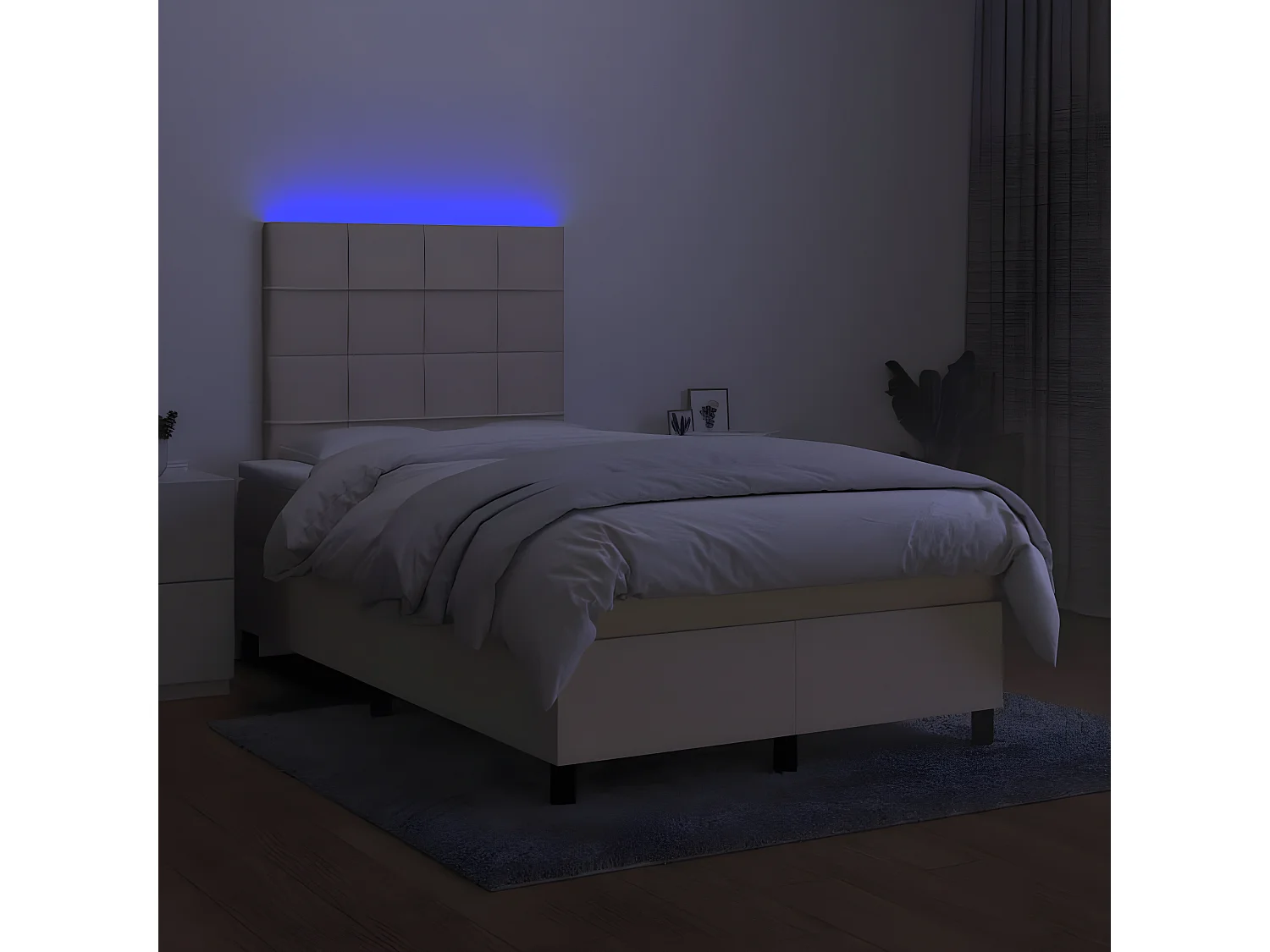Sommier à lattes de lit matelas et LED crème 120x190 tissu