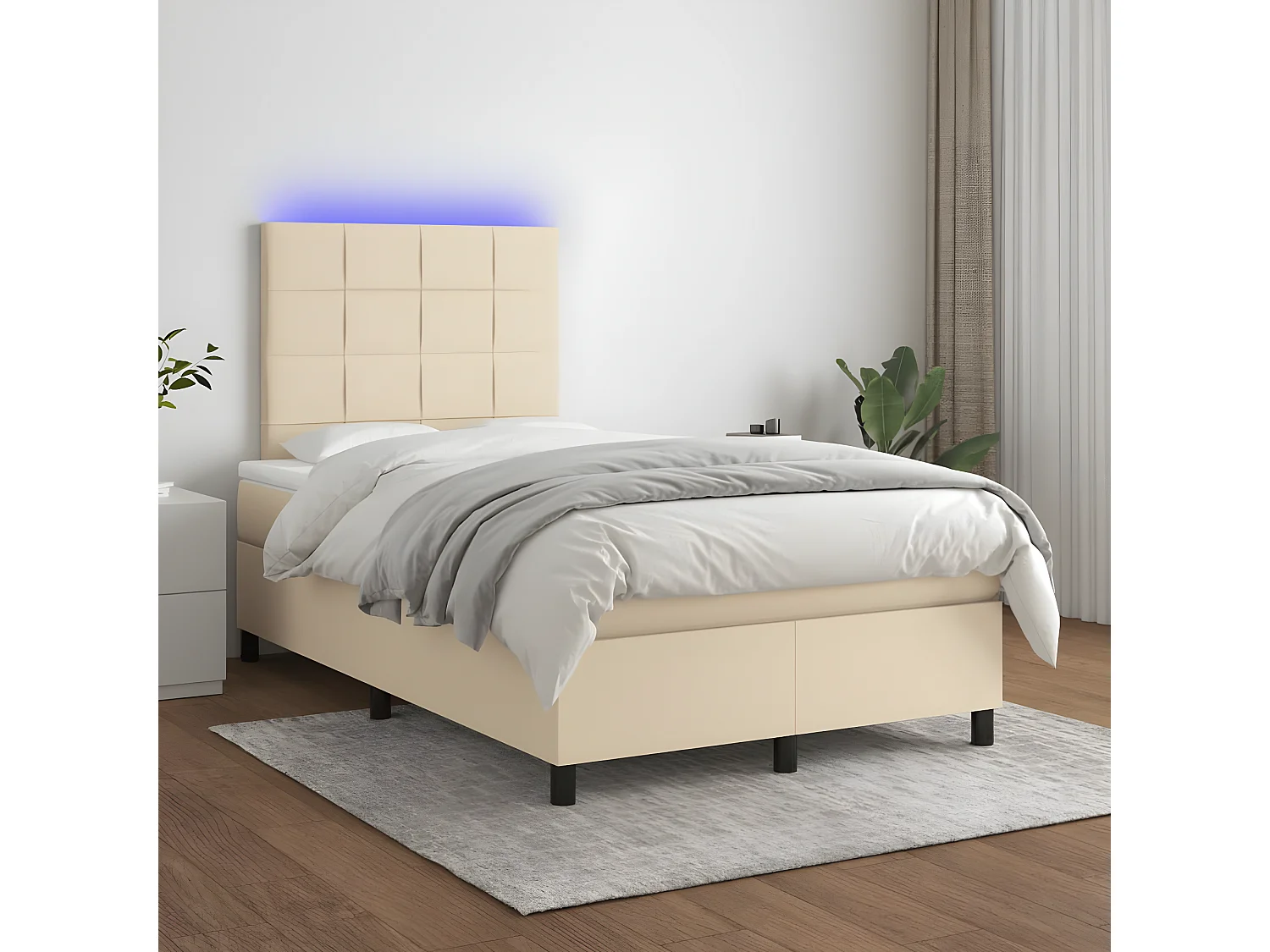 Sommier à lattes de lit matelas et LED crème 120x190 tissu