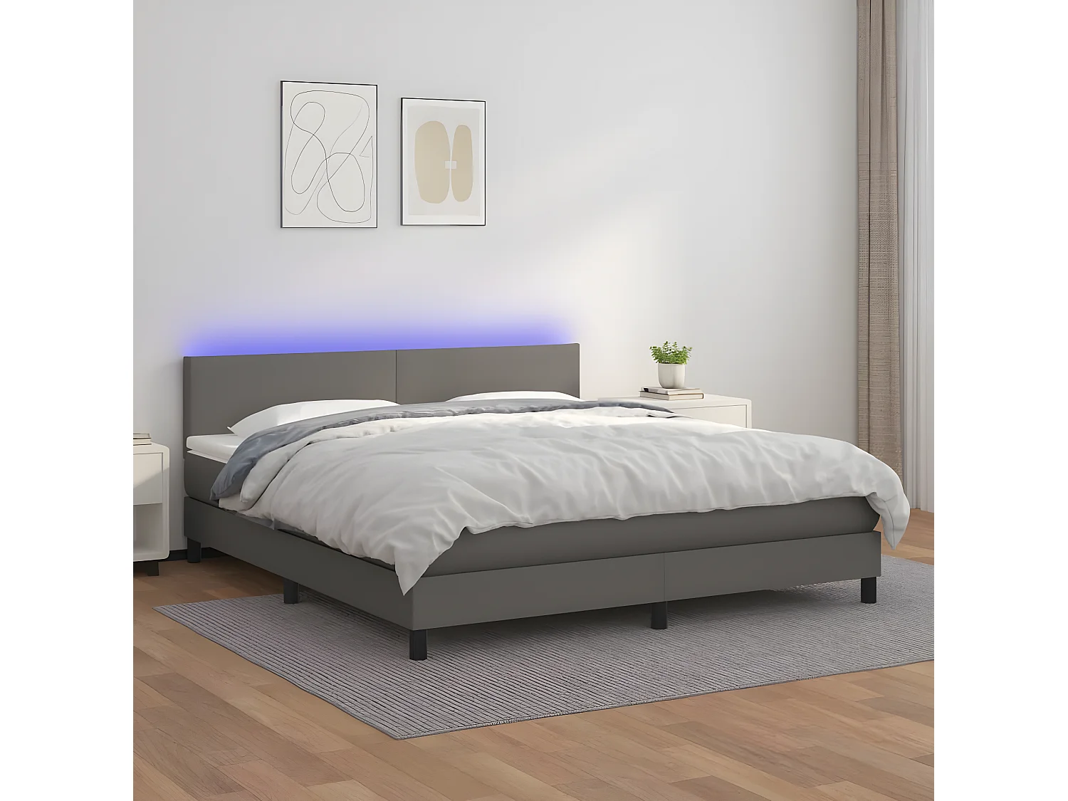 Sommier à lattes de lit avec matelas et LED Gris 160x200