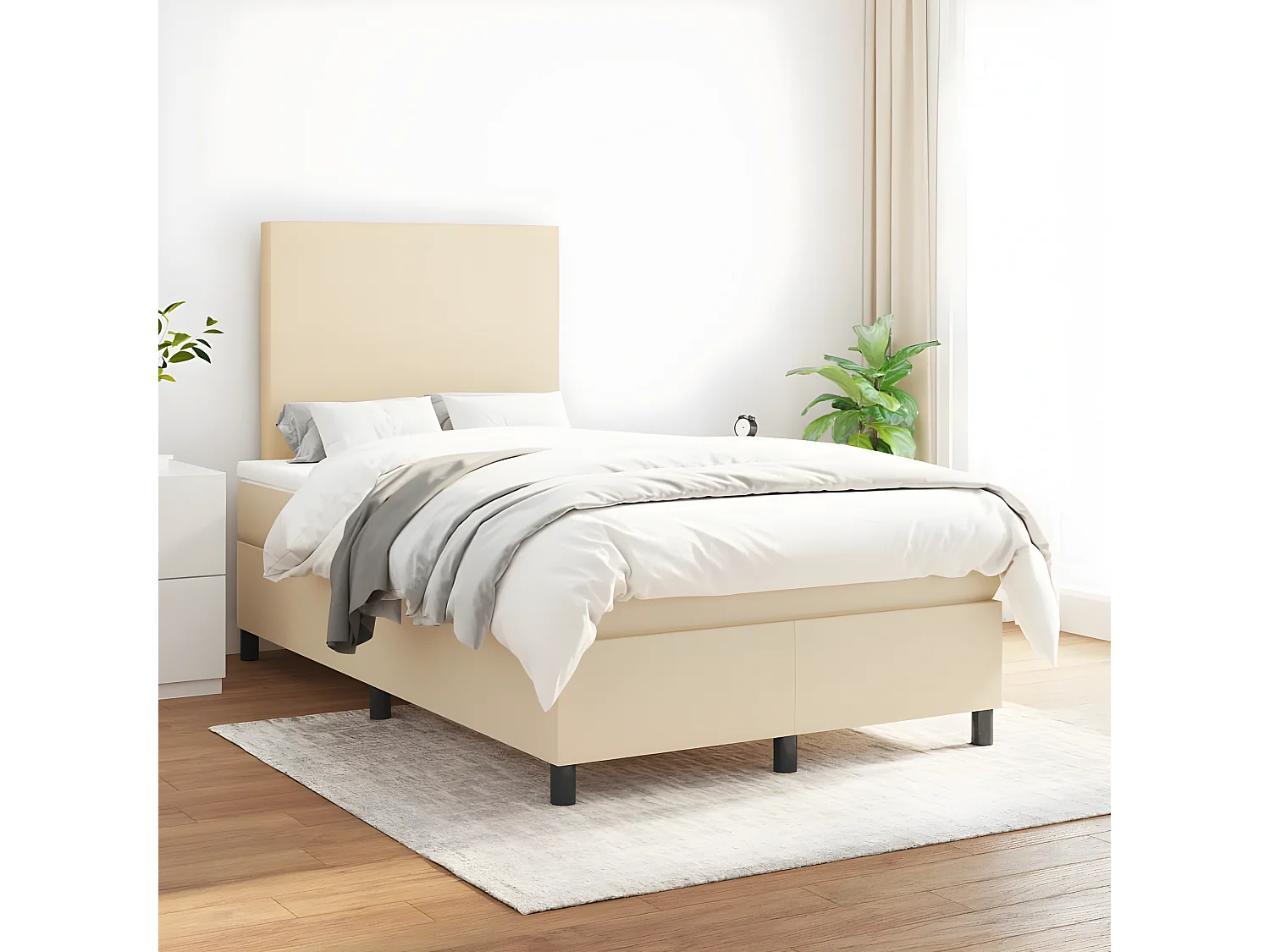 Sommier à lattes de lit avec matelas crème 120x190 tissu