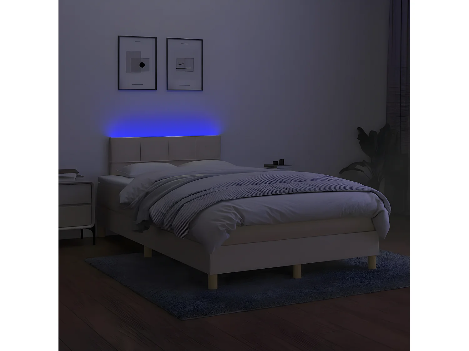 Sommier à lattes de lit matelas et LED crème 120x190 tissu