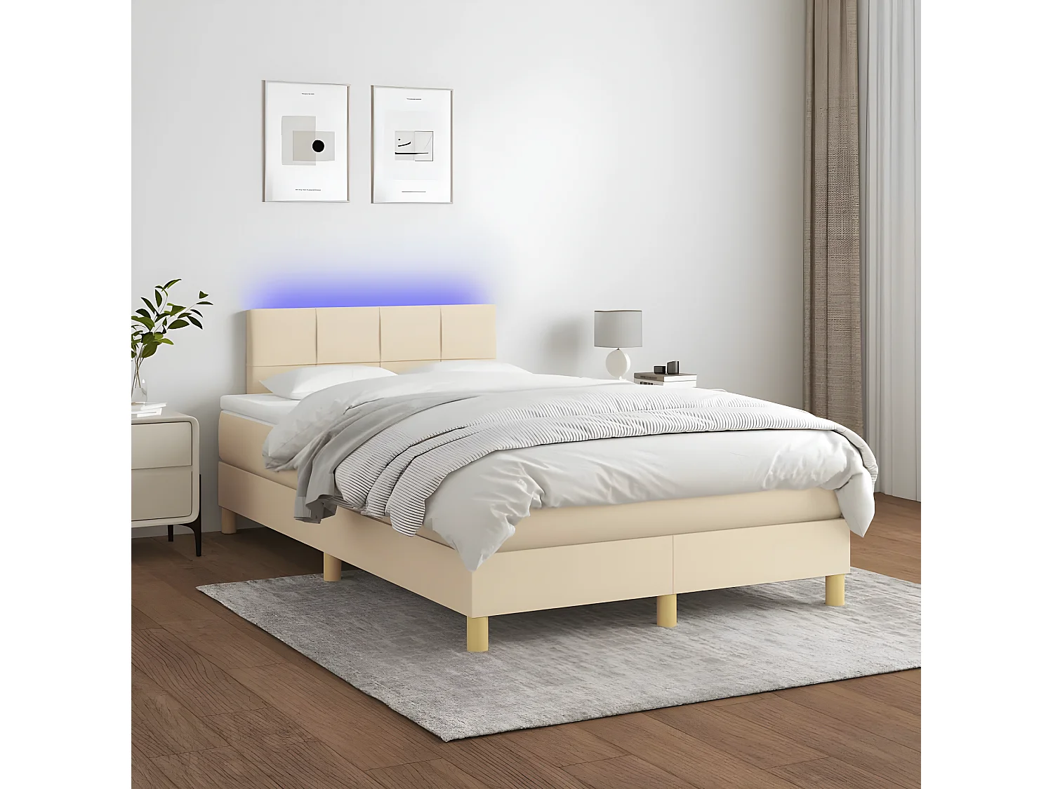 Sommier à lattes de lit matelas et LED crème 120x190 tissu