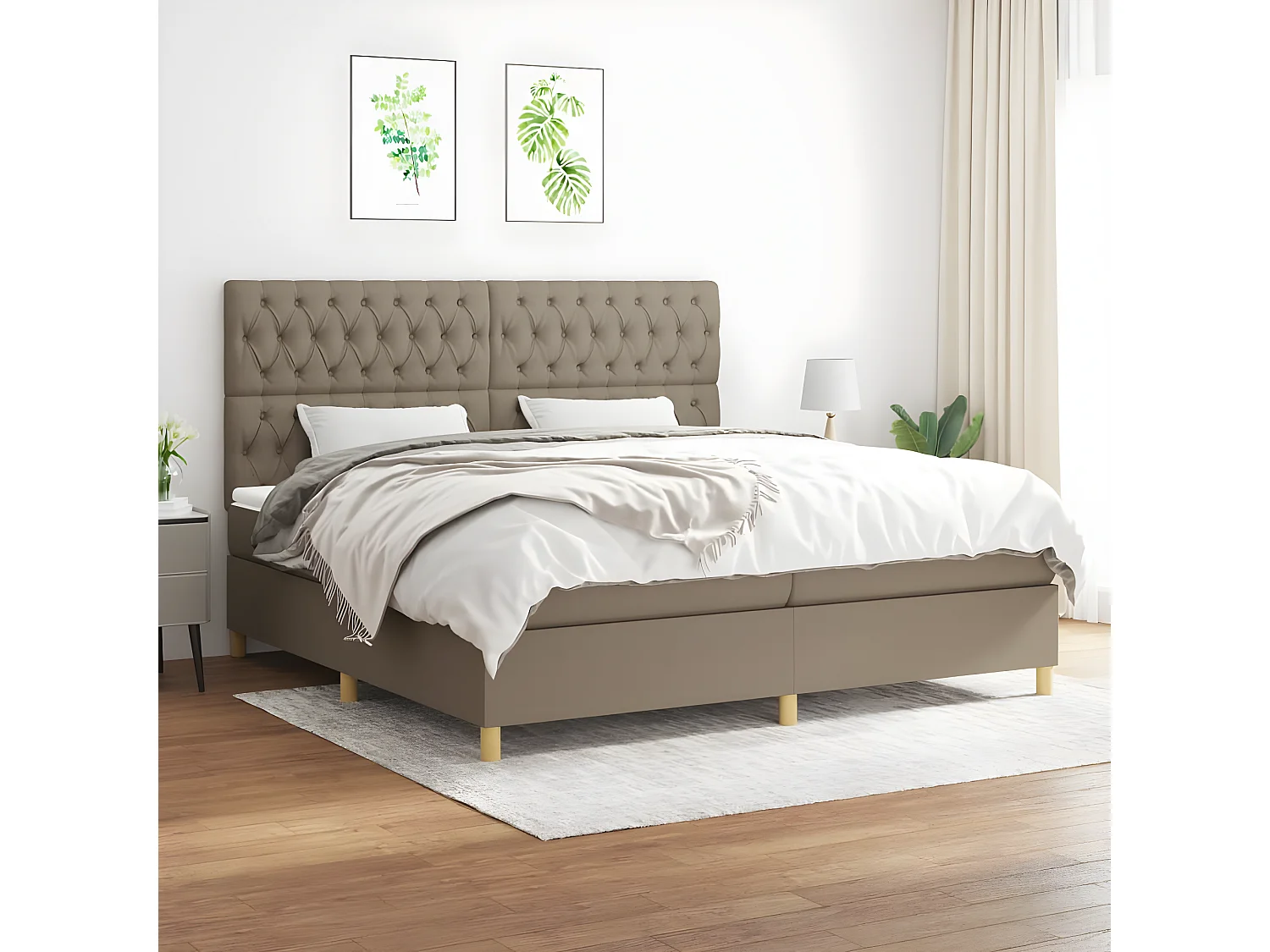 Lit à sommier tapissier avec matelas Taupe 200x200 Tissu 6