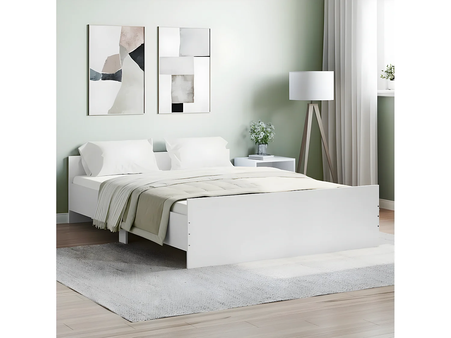 Cadre de lit avec tête de lit-pied de lit blanc 140x190