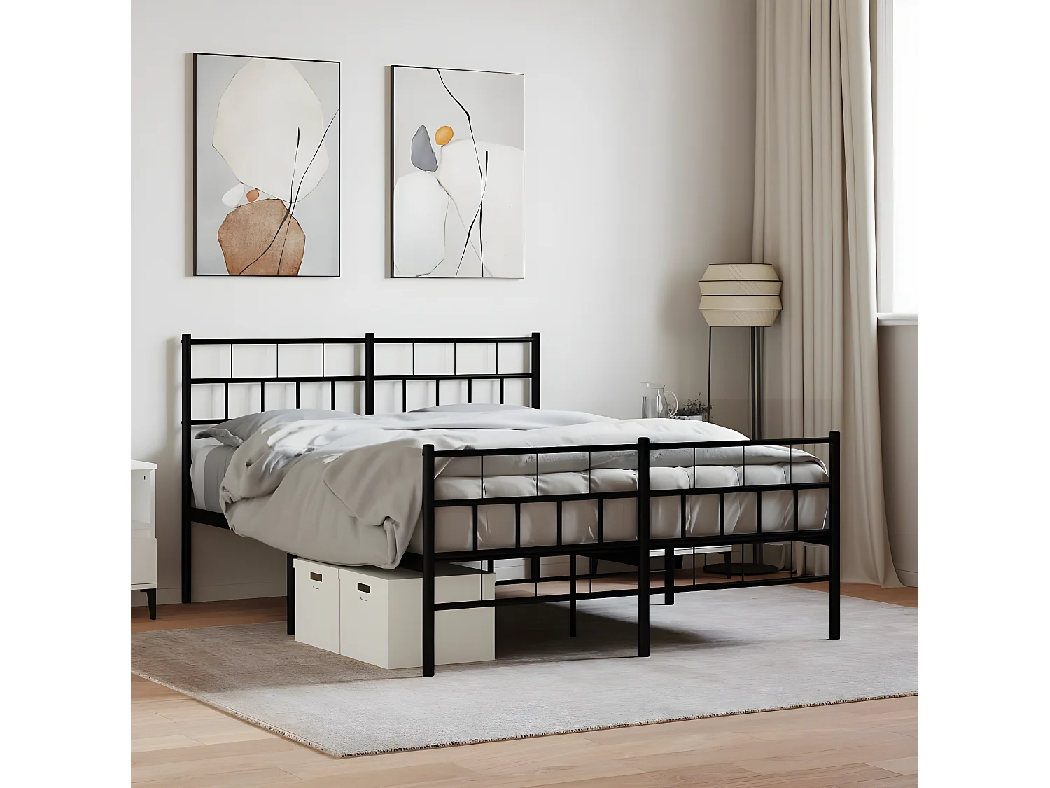 Cadre de lit métal avec tête de lit-pied de lit noir 160x200