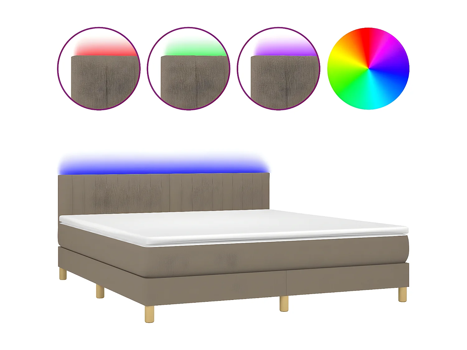 Sommier à lattes de lit avec matelas LED Taupe 180x200 Tissu