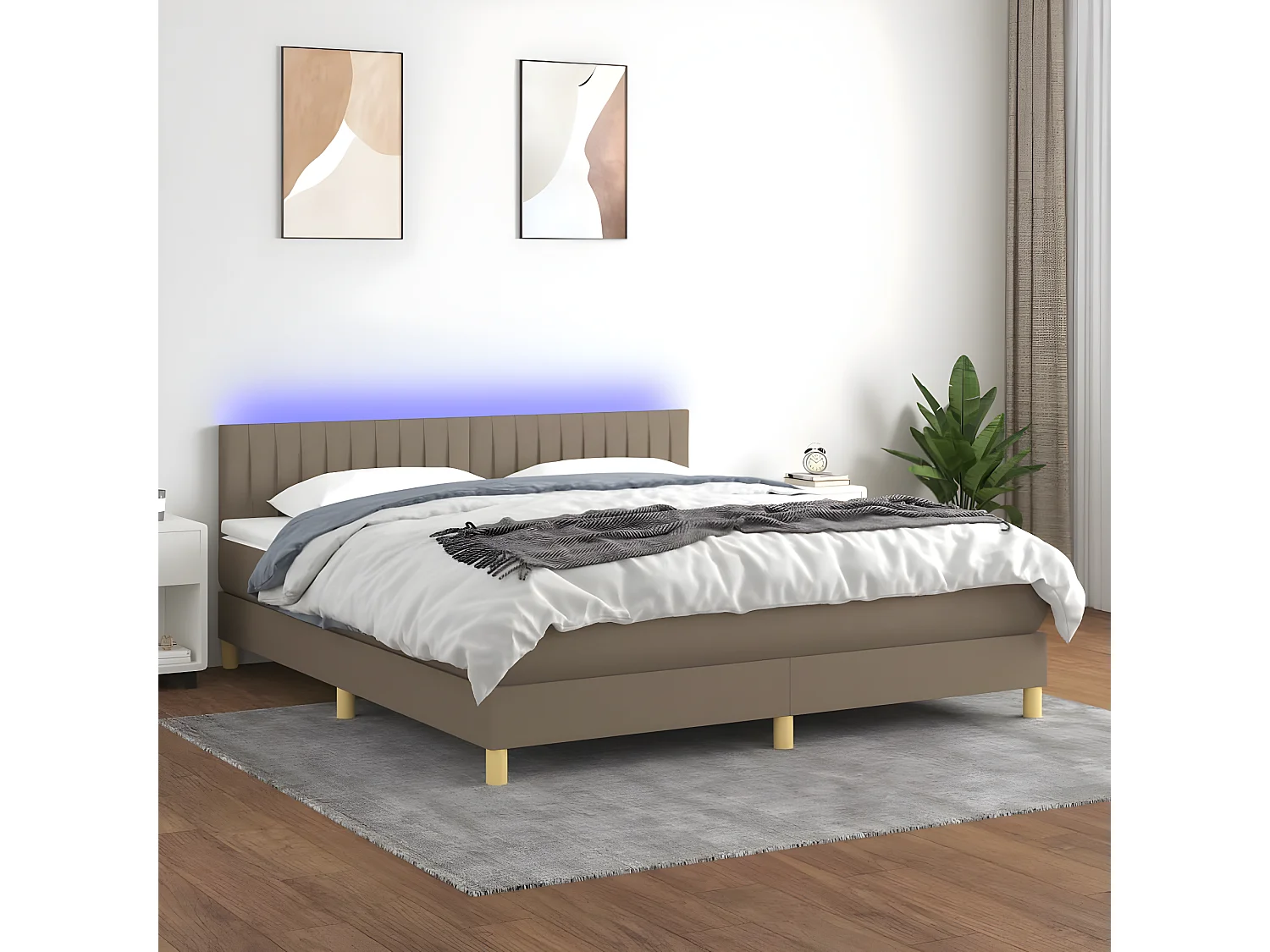Sommier à lattes de lit avec matelas LED Taupe 180x200 Tissu