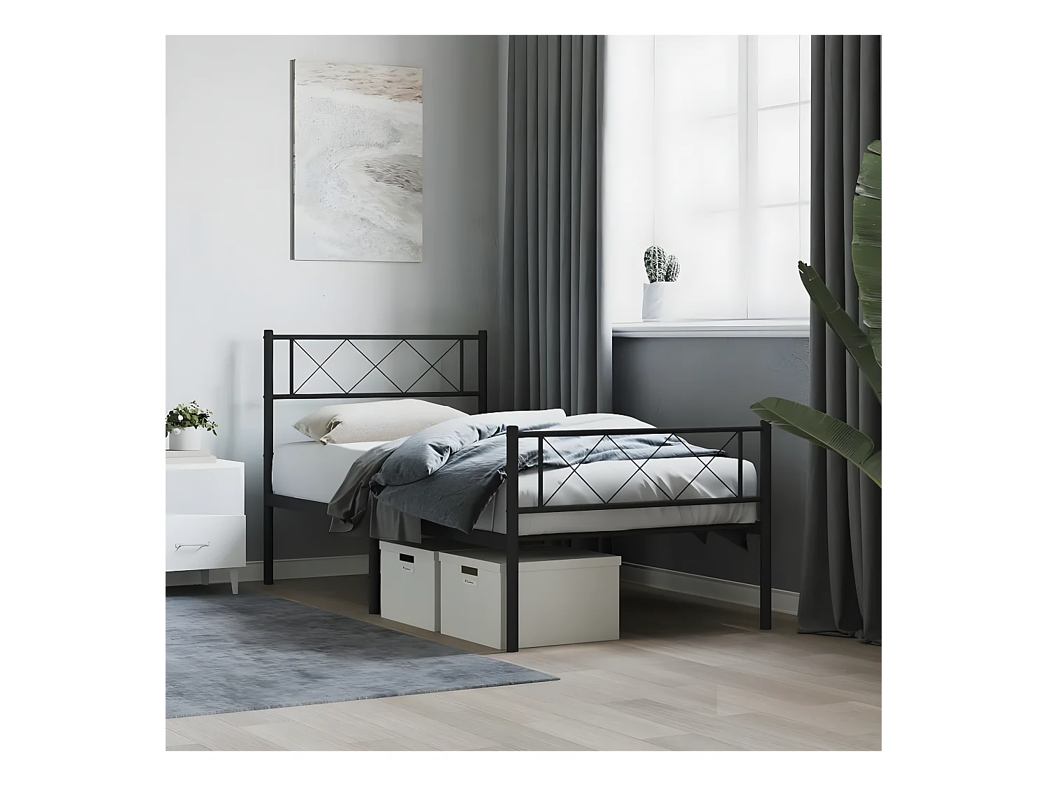 vidaXL Estructura de cama con cabecero y estribo metal negro 75x190 cm
