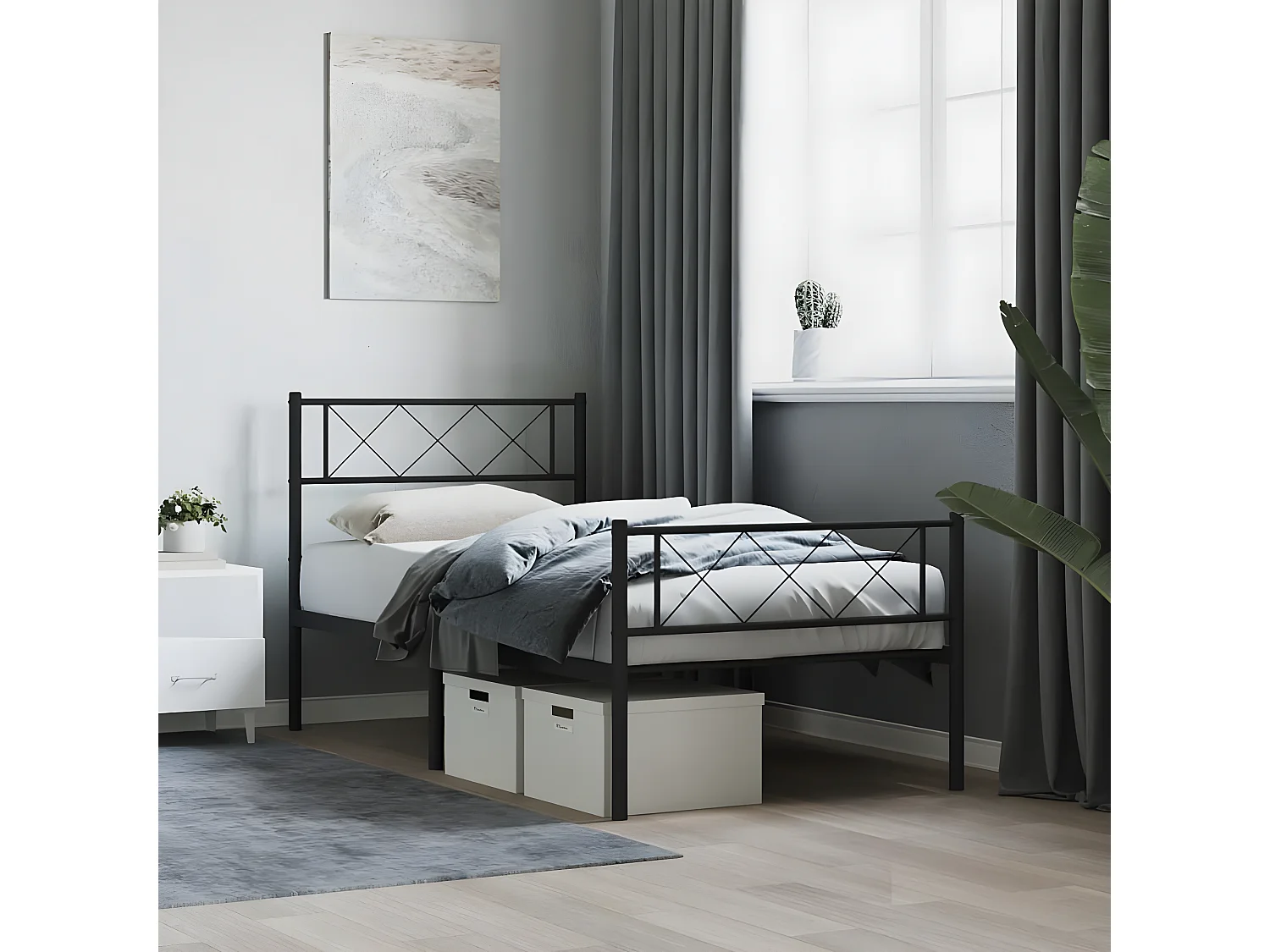 Bedframe met hoofd- en voeteneinde metaal zwart 75x190 cm