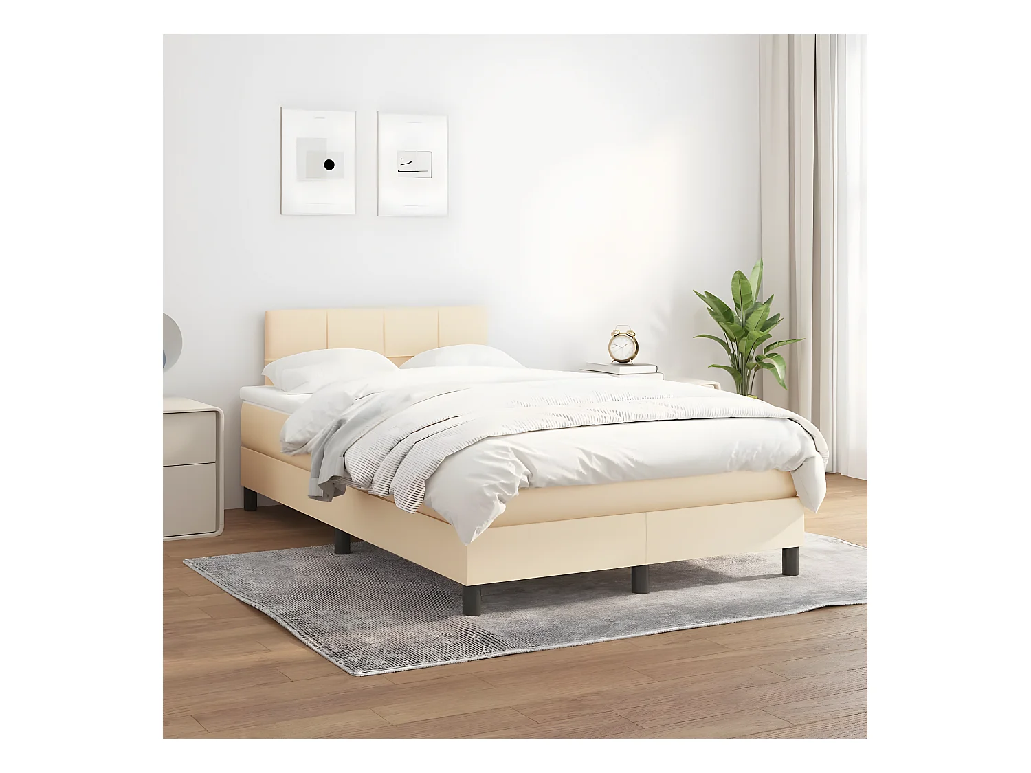 Lit à sommier tapissier avec matelas Crème 120x200 Tissu 2