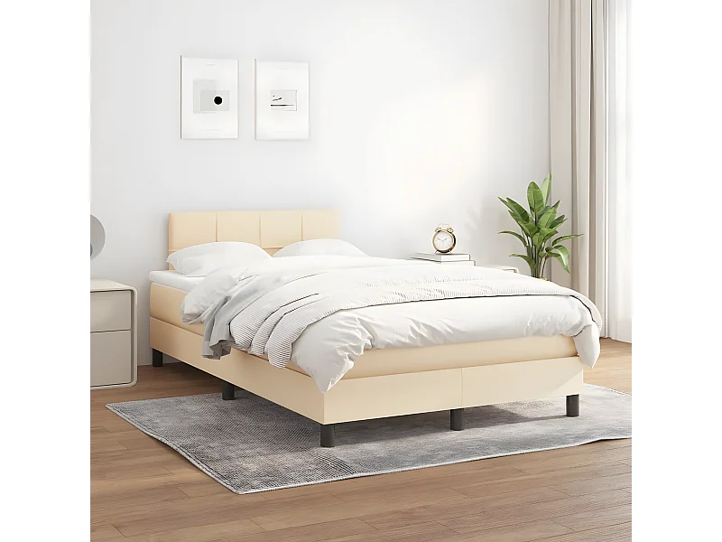 Lit à sommier tapissier avec matelas Crème 120x200 Tissu 2