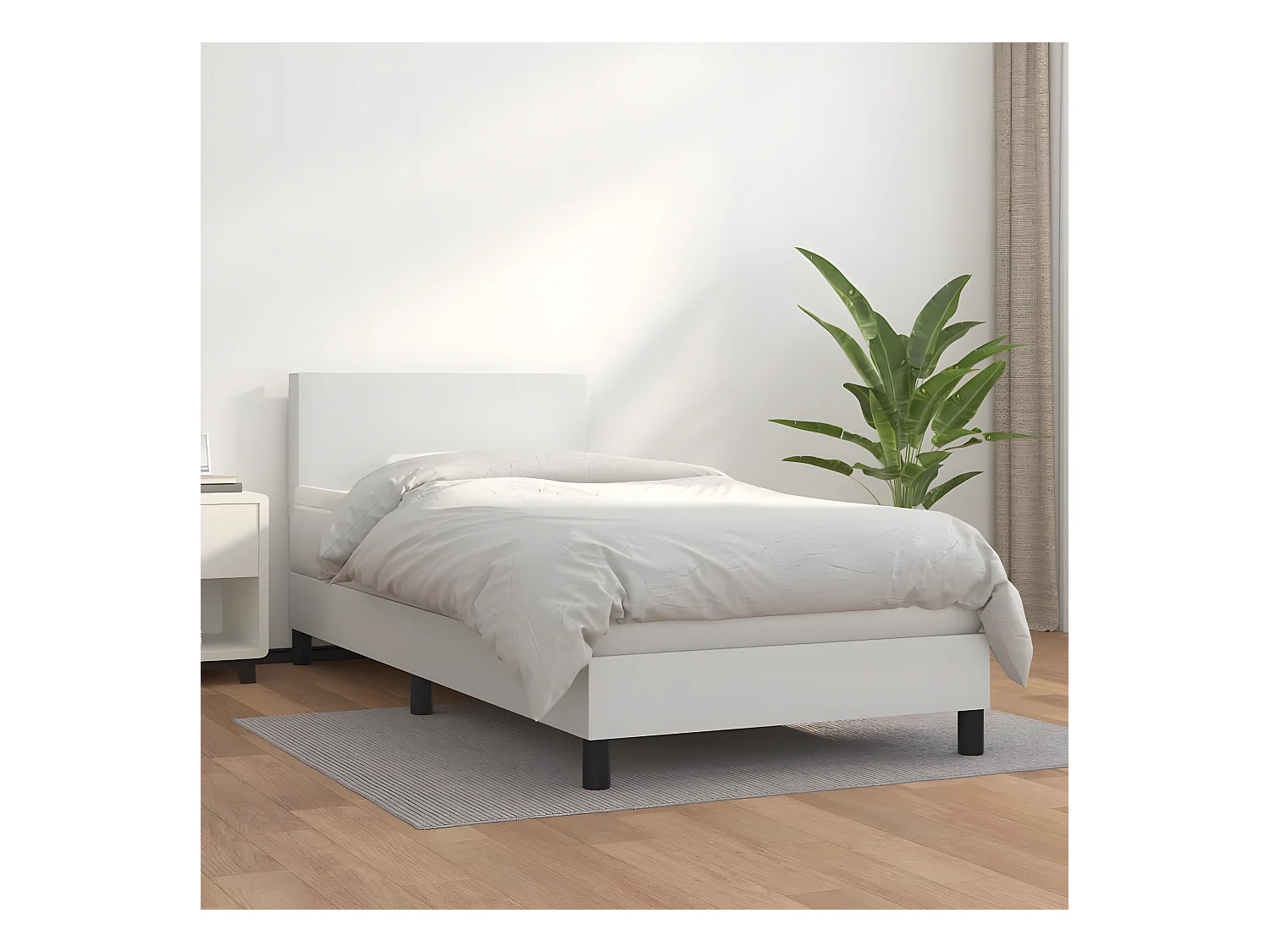 Sommier à lattes de lit avec matelas Blanc 100x200 Similicuir