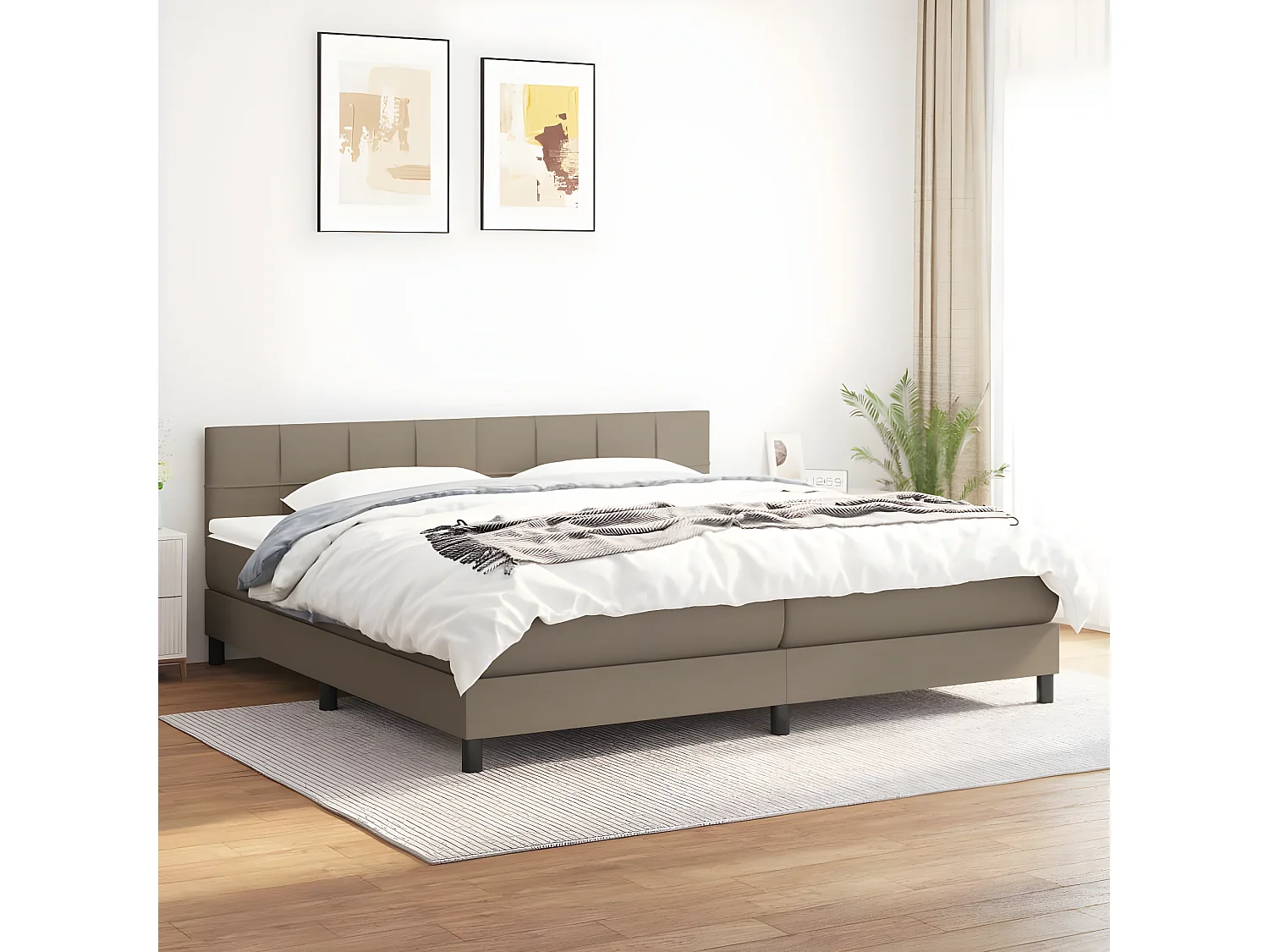Lit à sommier tapissier avec matelas Taupe 200x200 Tissu
