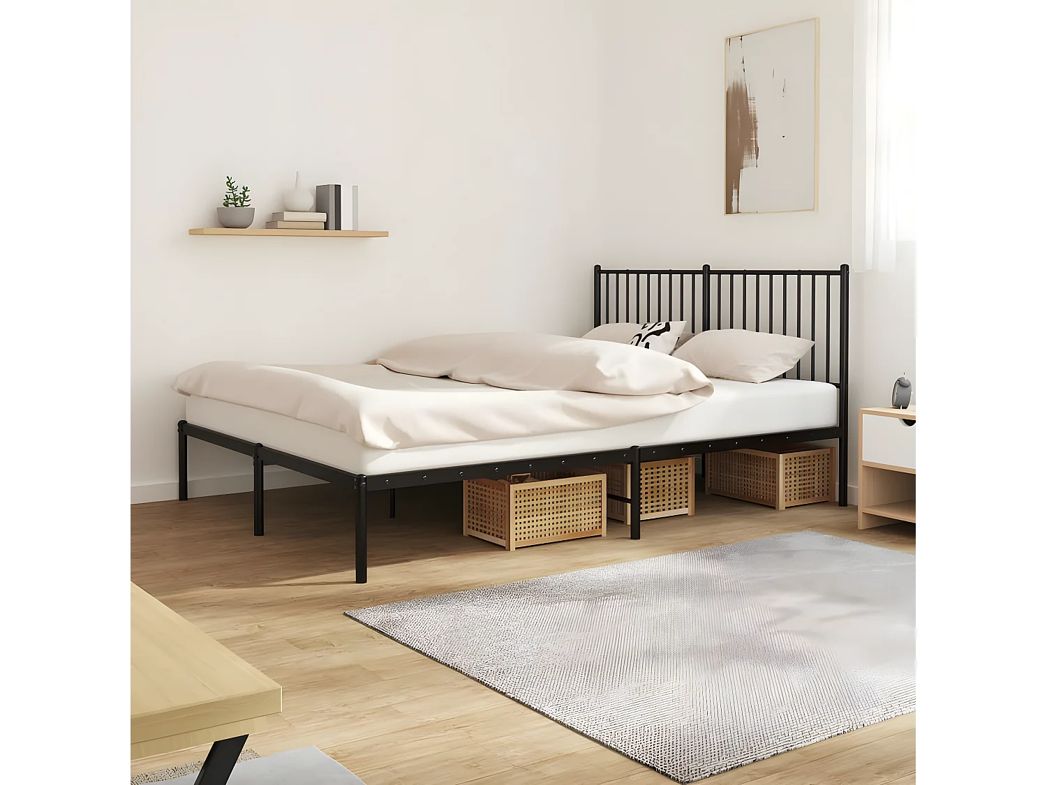 Cadre de lit métal avec tête de lit noir 150x200
