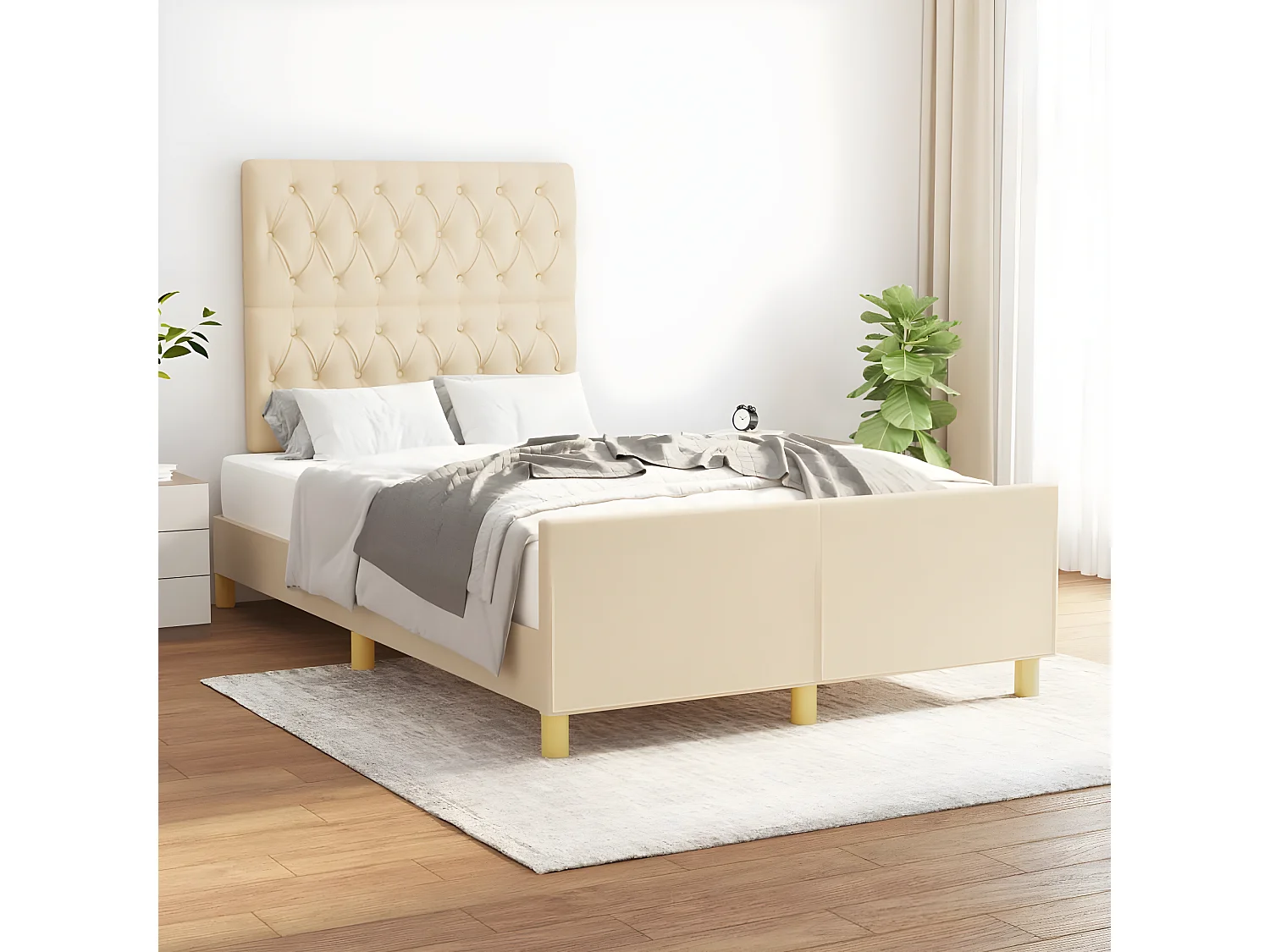 Cadre de lit avec tête de lit crème 120x190 tissu