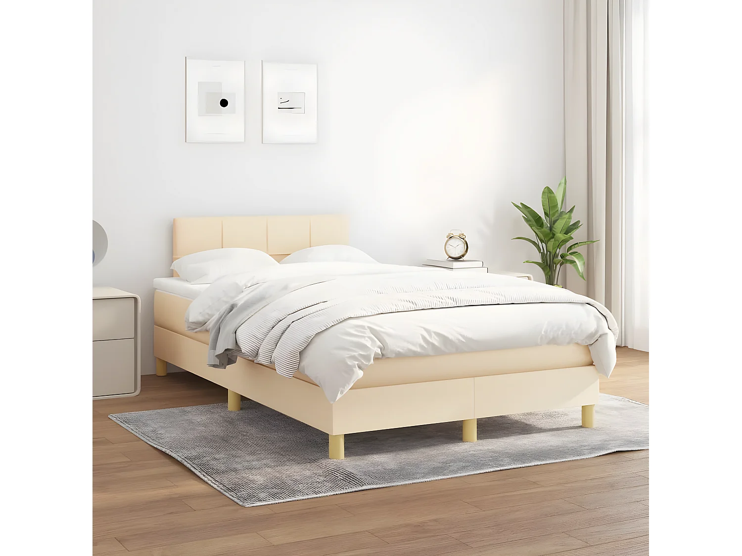 Sommier à lattes de lit avec matelas crème 120x190 tissu