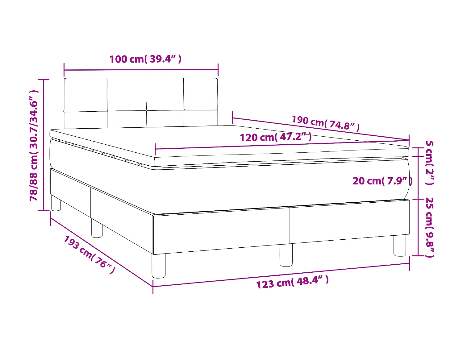 Sommier à lattes de lit avec matelas crème 120x190 tissu