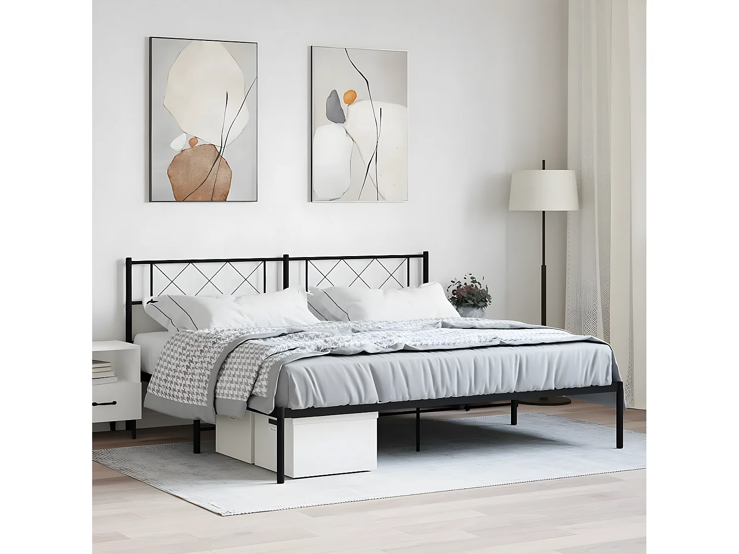 Cadre de lit métal avec tête de lit noir 180x200