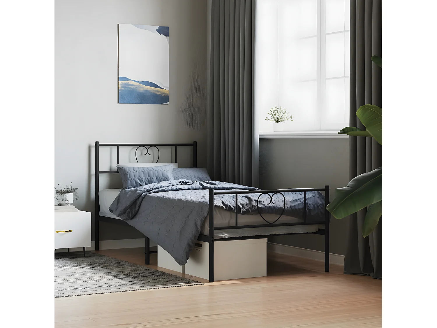 Cadre de lit métal avec tête de lit-pied de lit noir 80x200