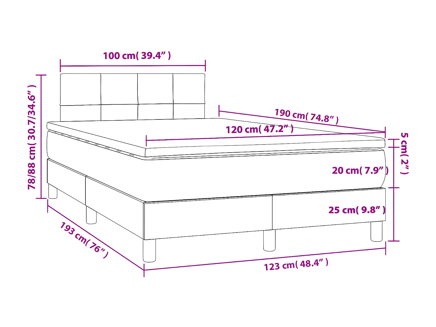 Sommier à lattes de lit avec matelas crème 120x190 tissu
