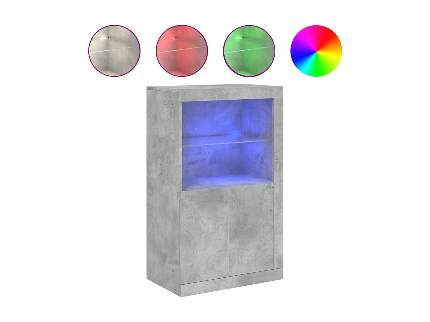 Armoire latérale avec lumières LED gris béton bois d'ingénierie