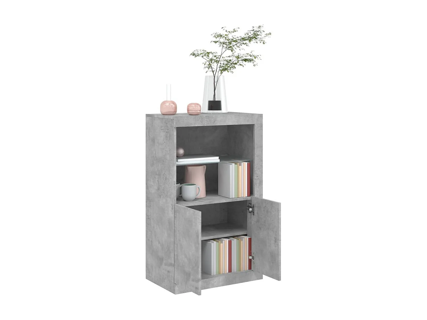 Armoire latérale avec lumières LED gris béton bois d'ingénierie