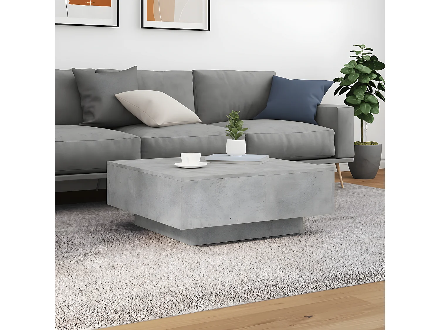 Table basse gris béton 80x80x31 bois d'ingénierie