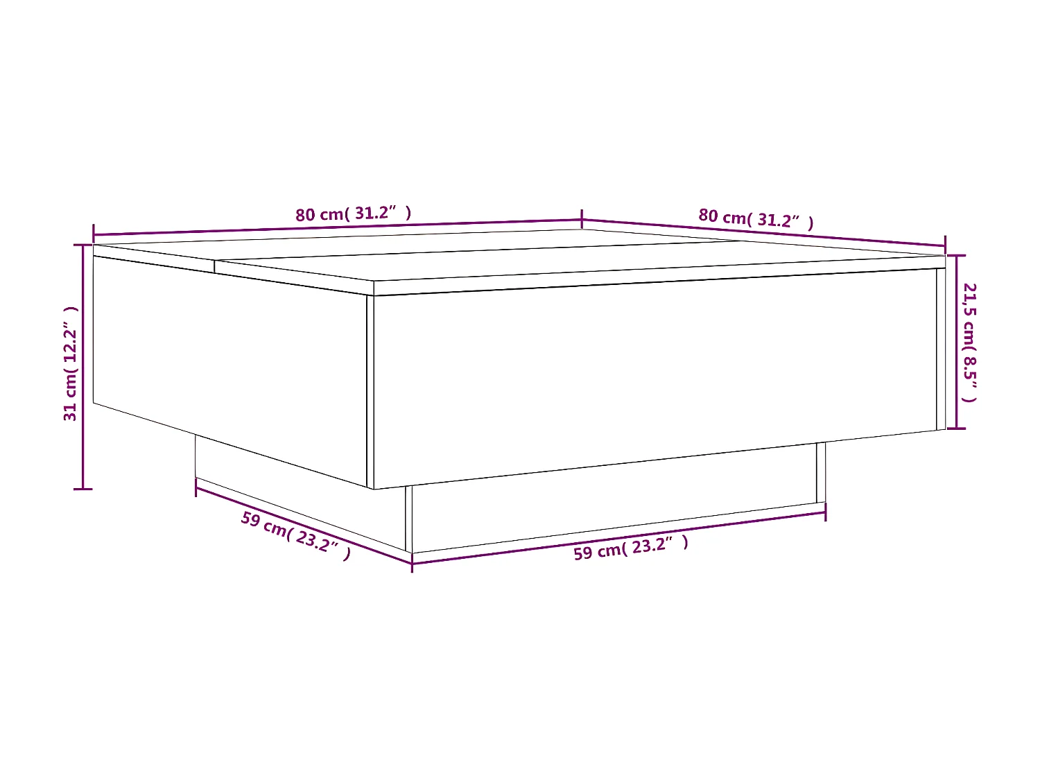 Table basse gris béton 80x80x31 bois d'ingénierie