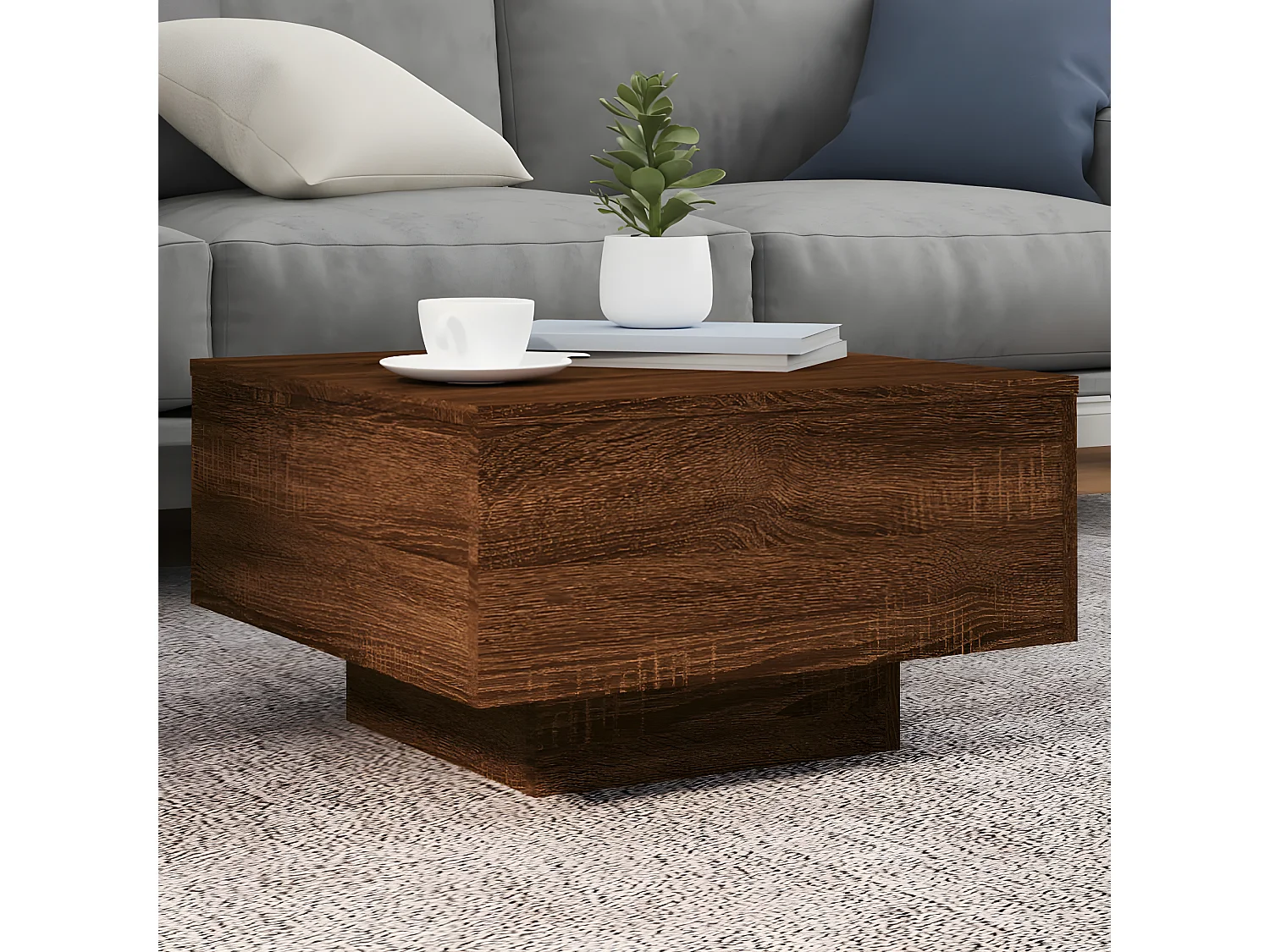 Table basse avec lumières LED chêne marron 55x55x31