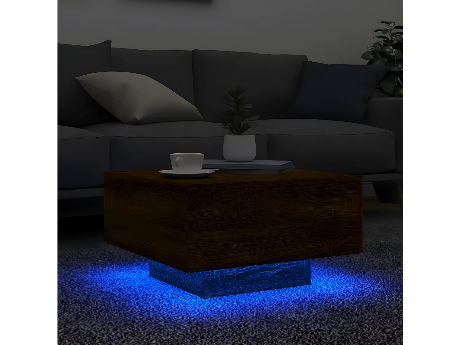 Table basse avec lumières LED chêne marron 55x55x31