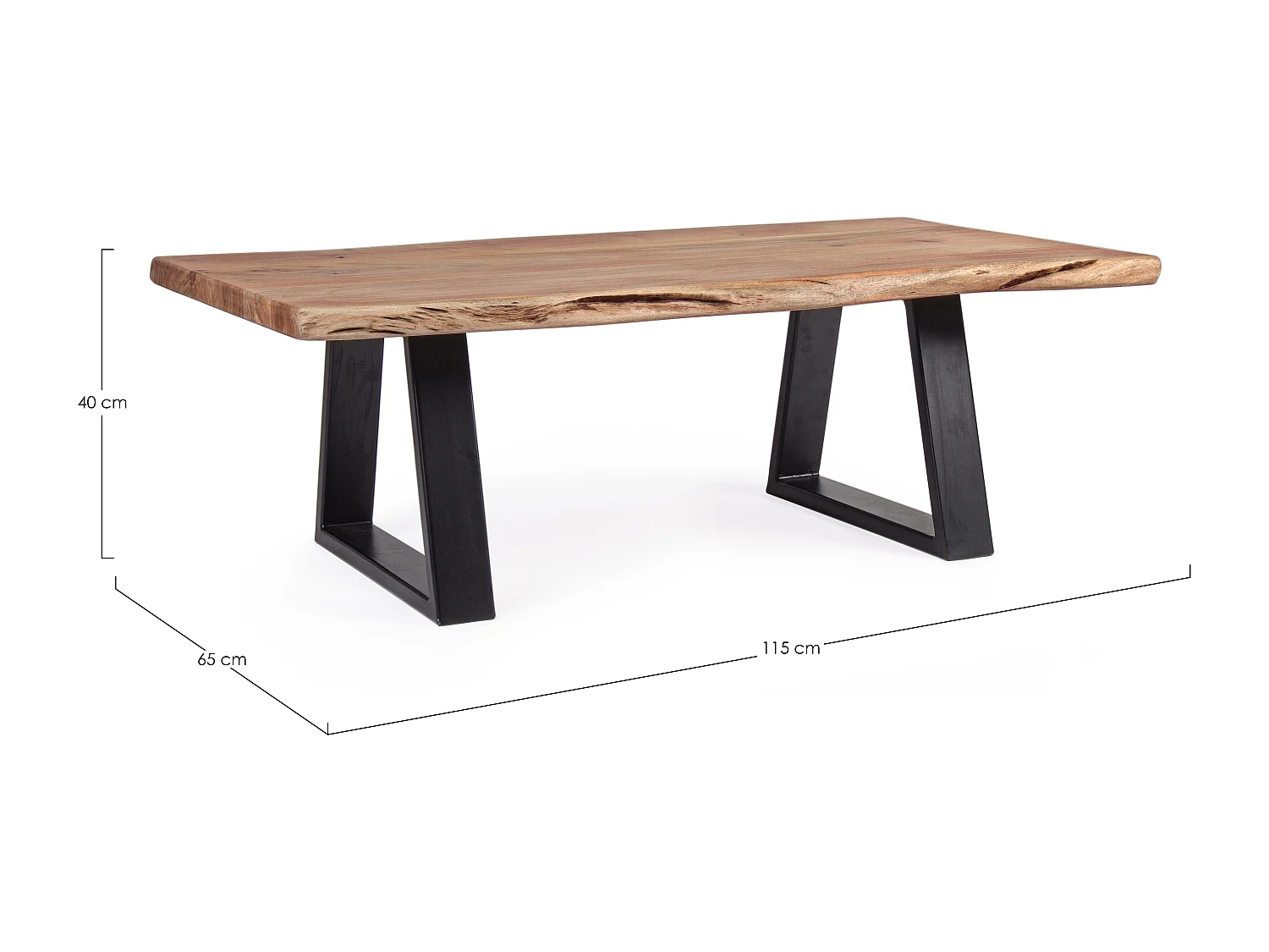 Amaly acaciahouten salontafel en zwart stalen poten 115 cm