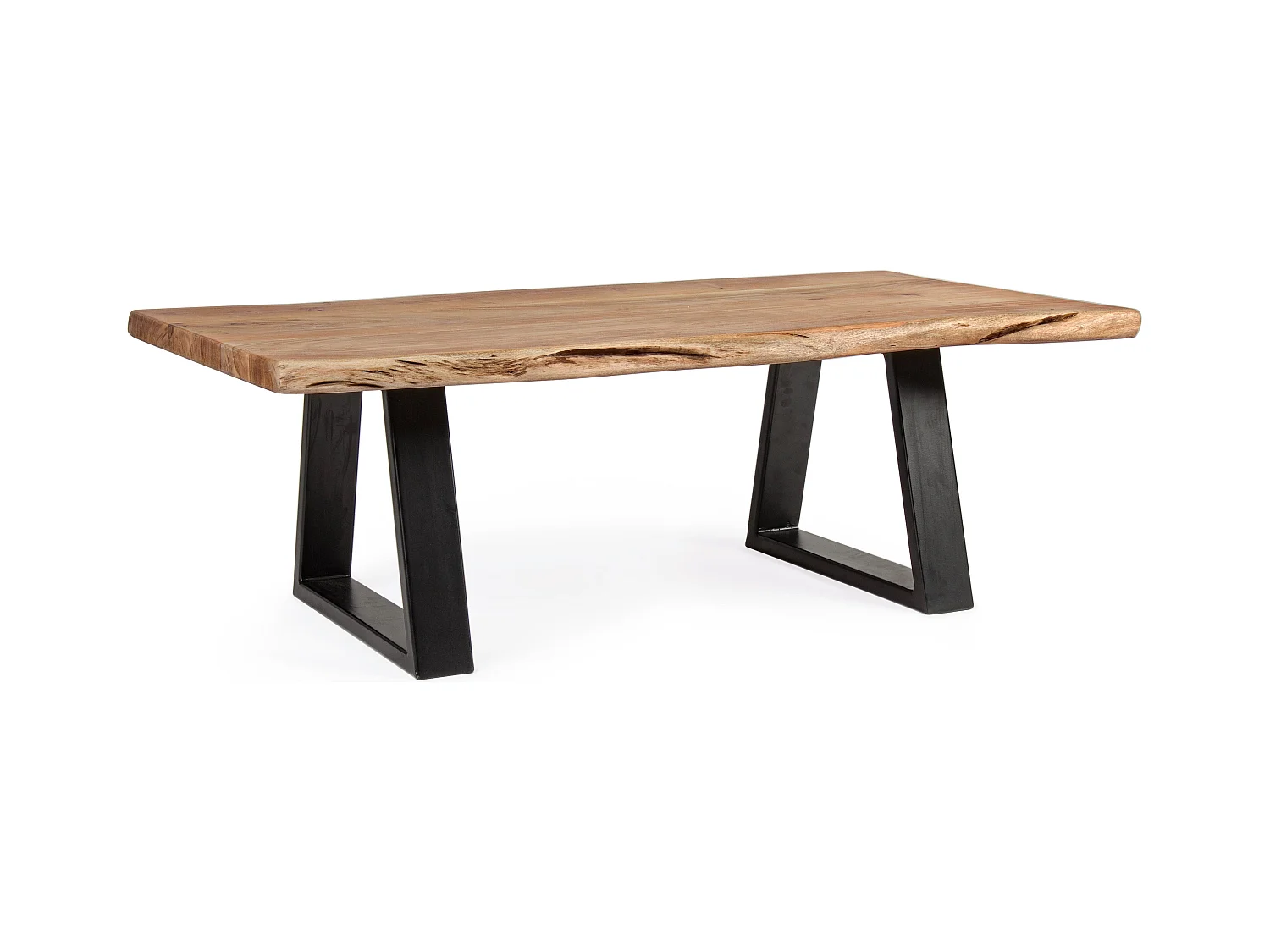 Table basse bois d'acacia et pieds acier noir Amaly 115cm