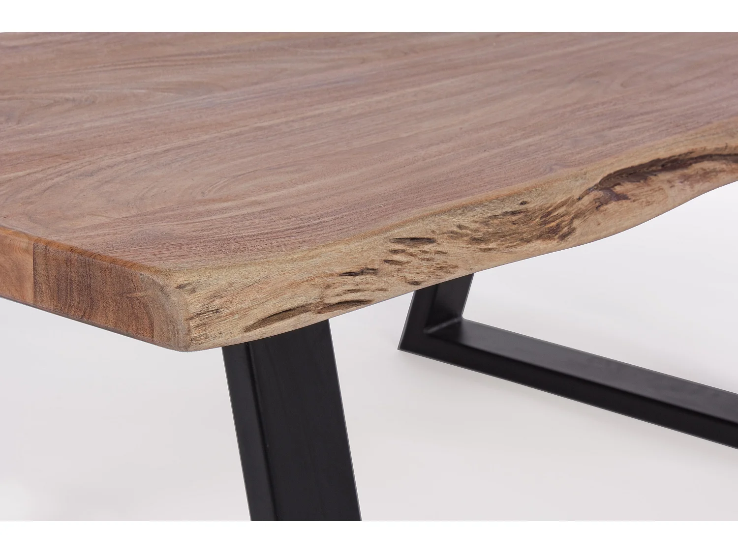 Table basse bois d'acacia et pieds acier noir Amaly 115cm