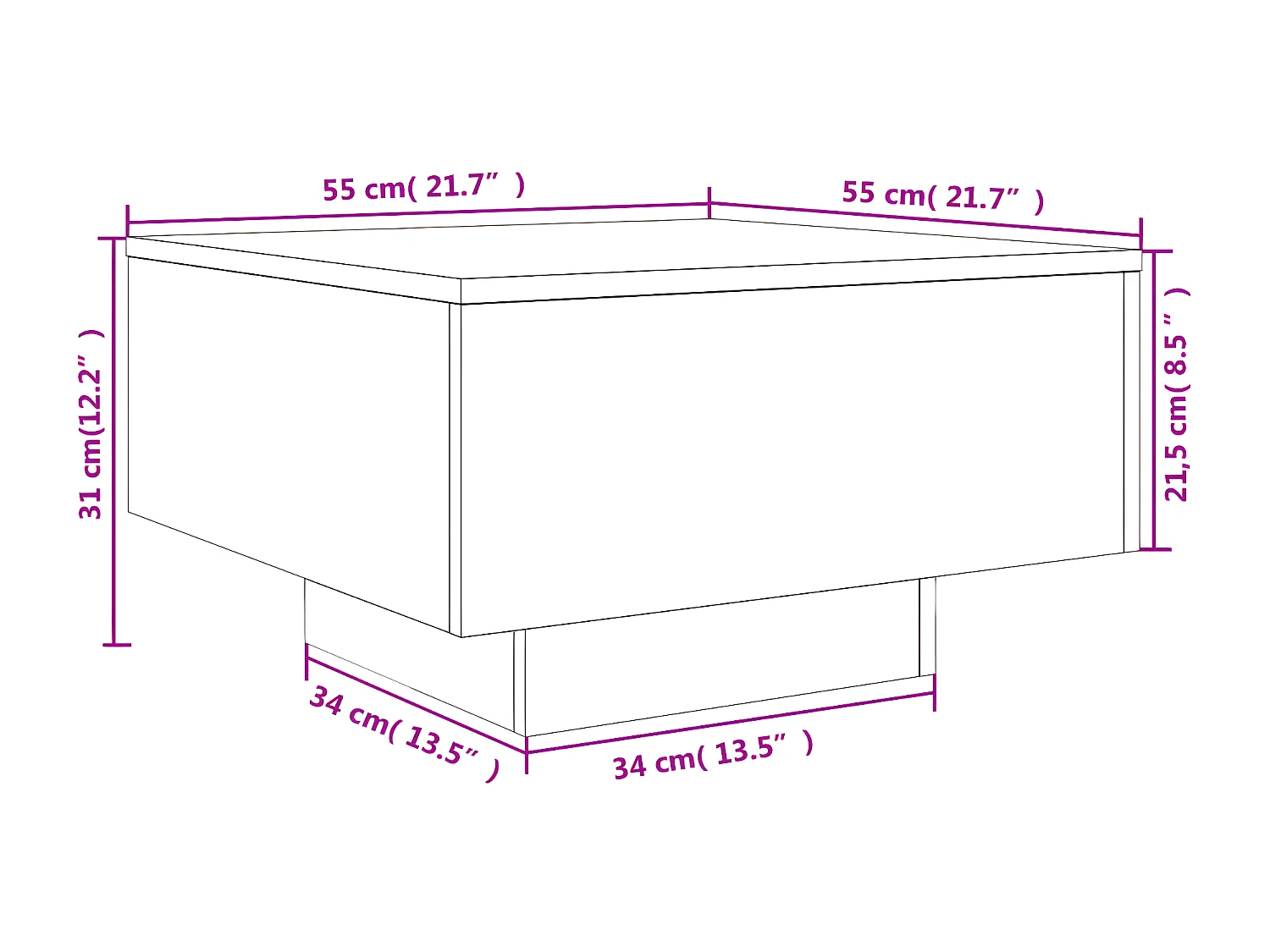 Table basse sonoma gris 55x55x31 bois d'ingénierie