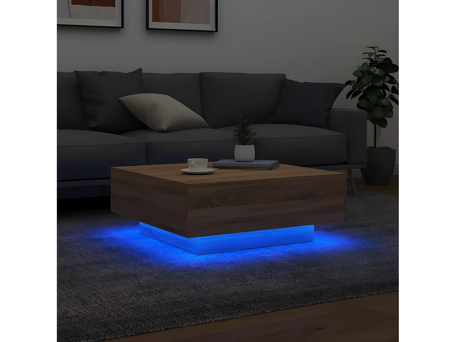 Table basse avec lumières LED chêne sonoma 80x80x31