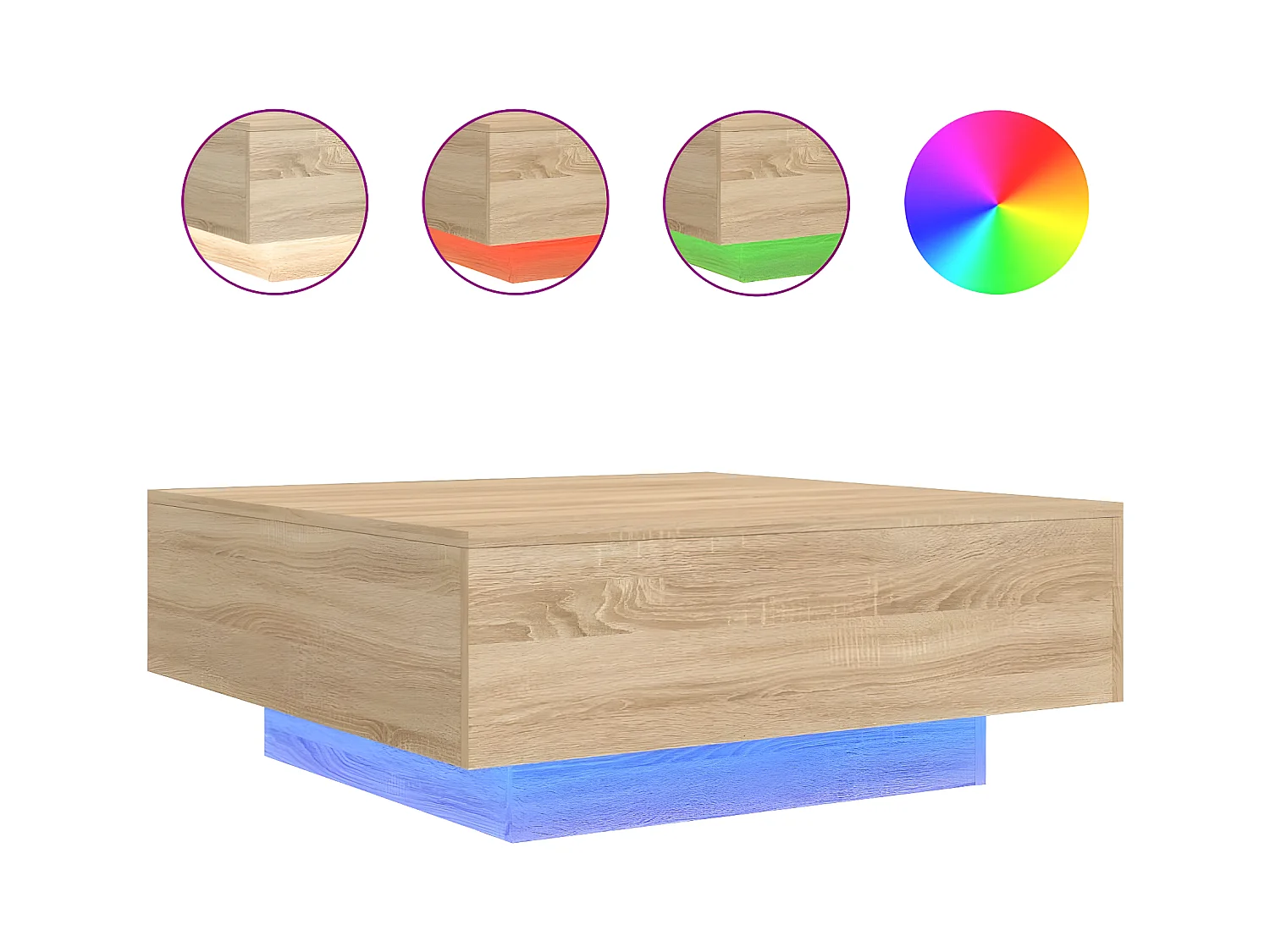 Table basse avec lumières LED chêne sonoma 80x80x31