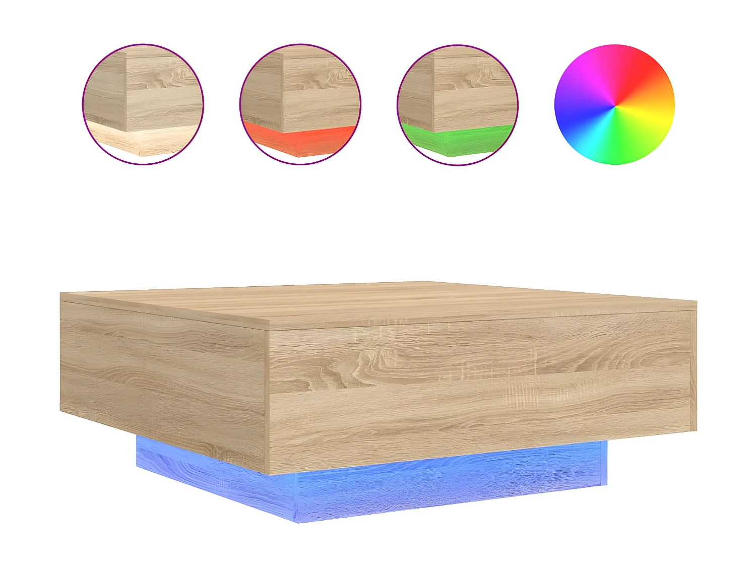 Table basse avec lumières LED chêne sonoma 80x80x31