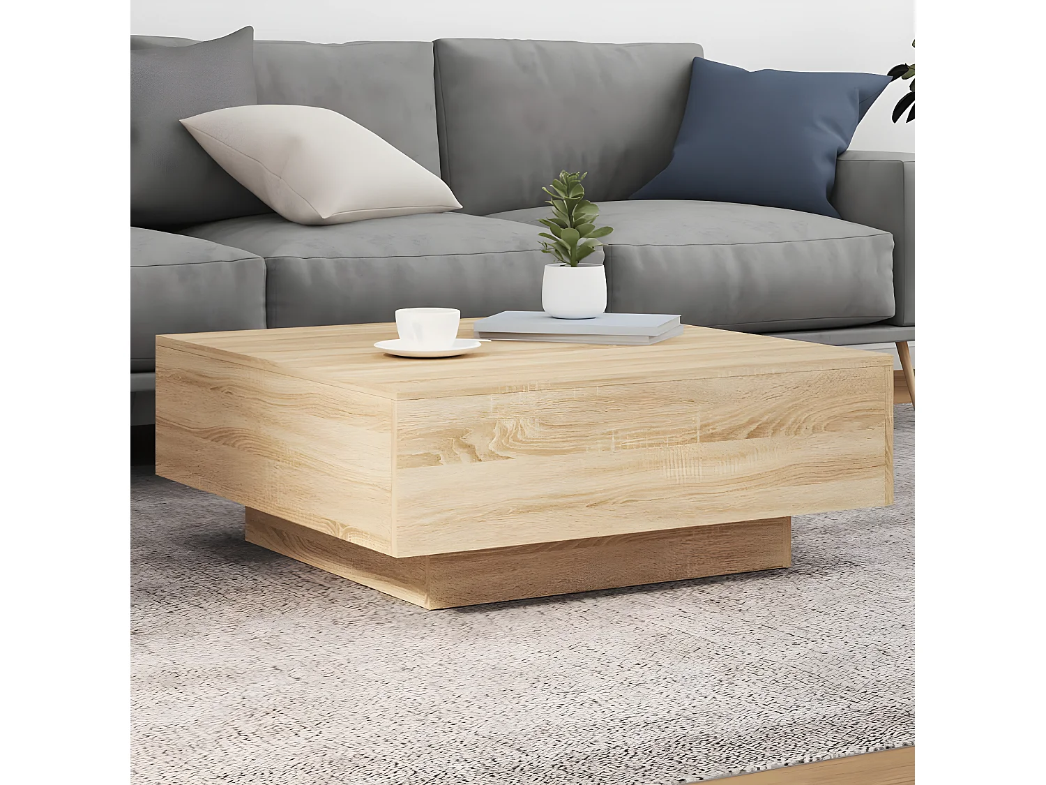 Table basse avec lumières LED chêne sonoma 80x80x31