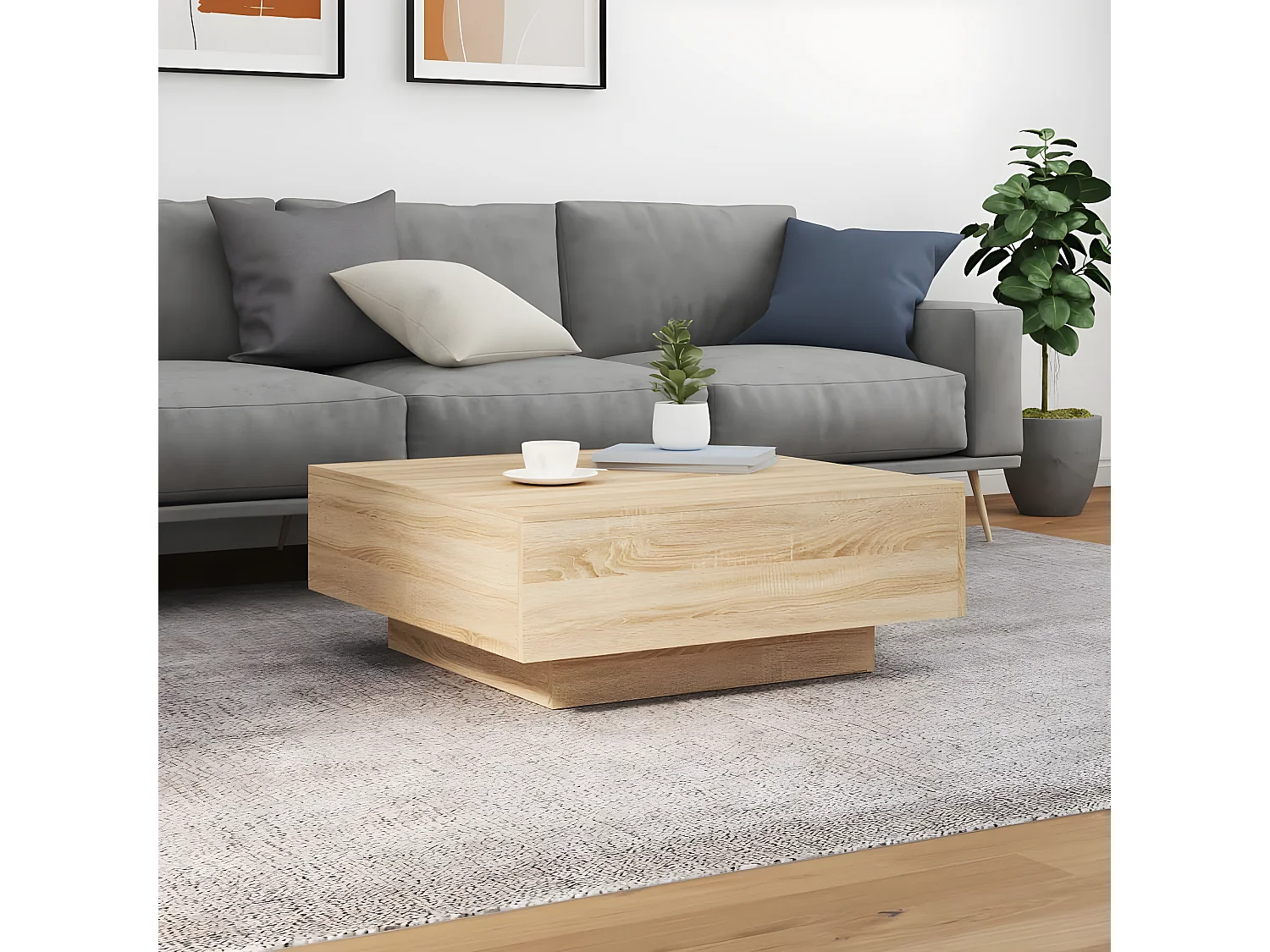 Table basse avec lumières LED chêne sonoma 80x80x31