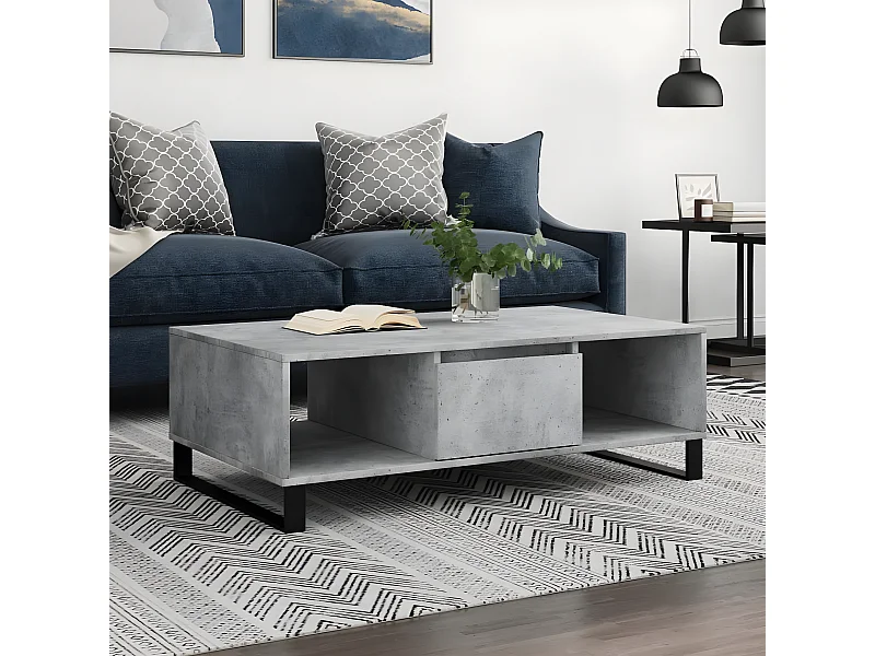Table basse gris béton 104x60x35 bois d'ingénierie