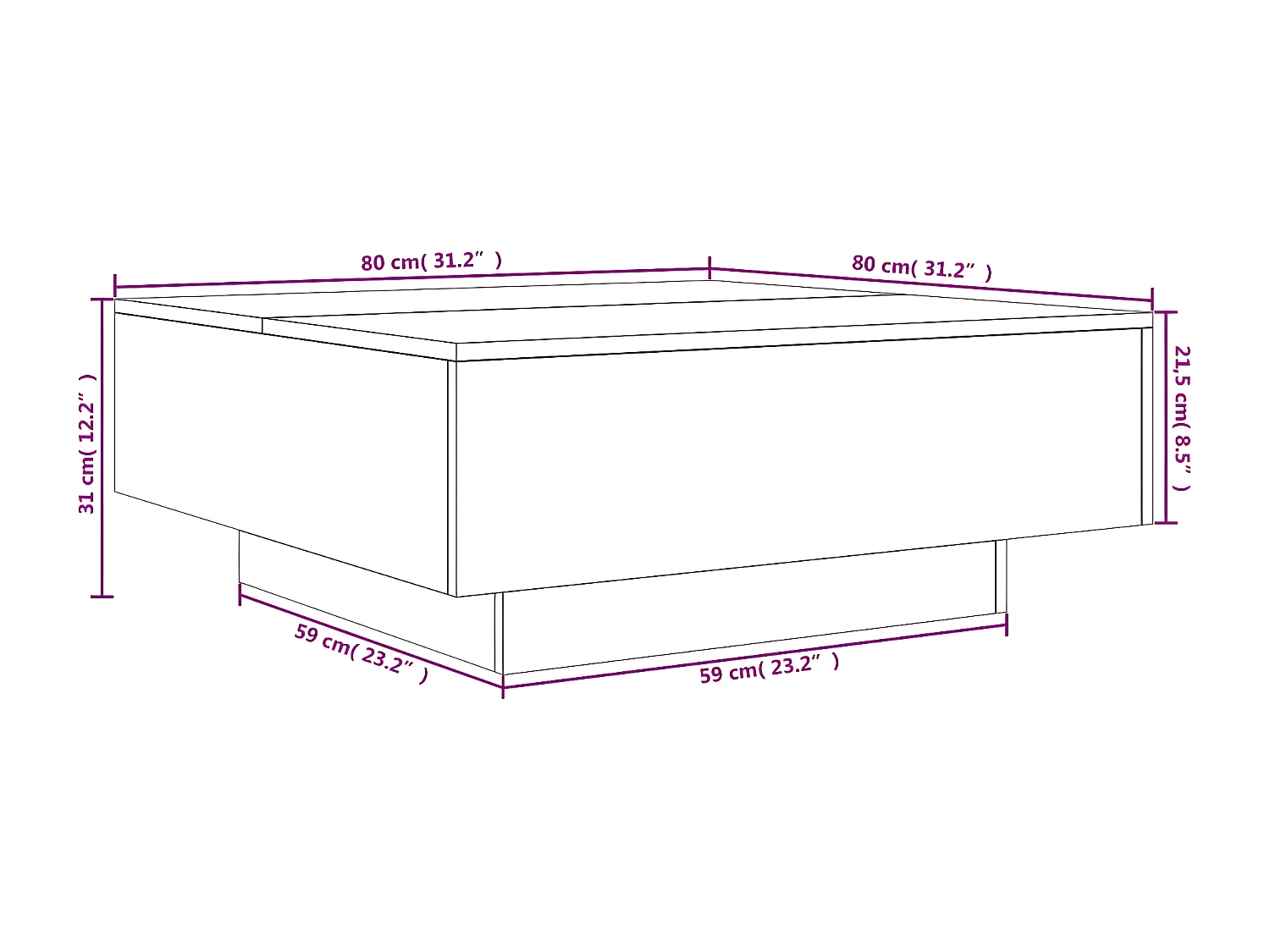 Table basse chêne sonoma 80x80x31 bois d'ingénierie