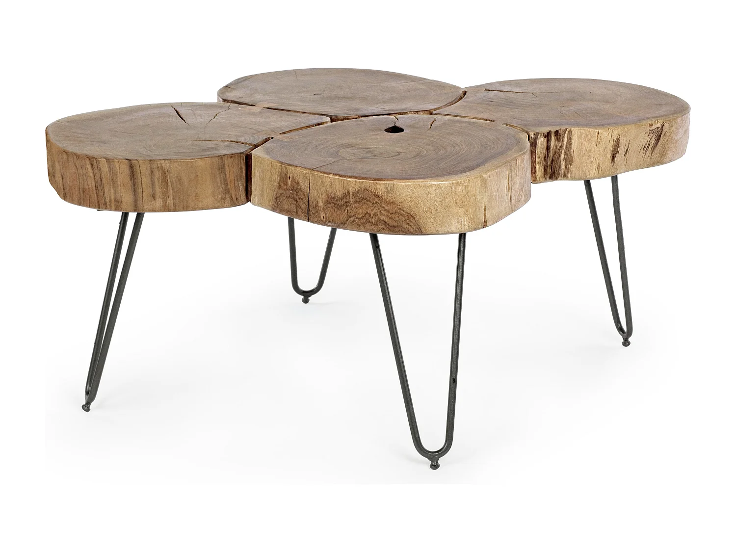 Salontafel in acaciahout en zwart stalen poten Hoog L 90 cm