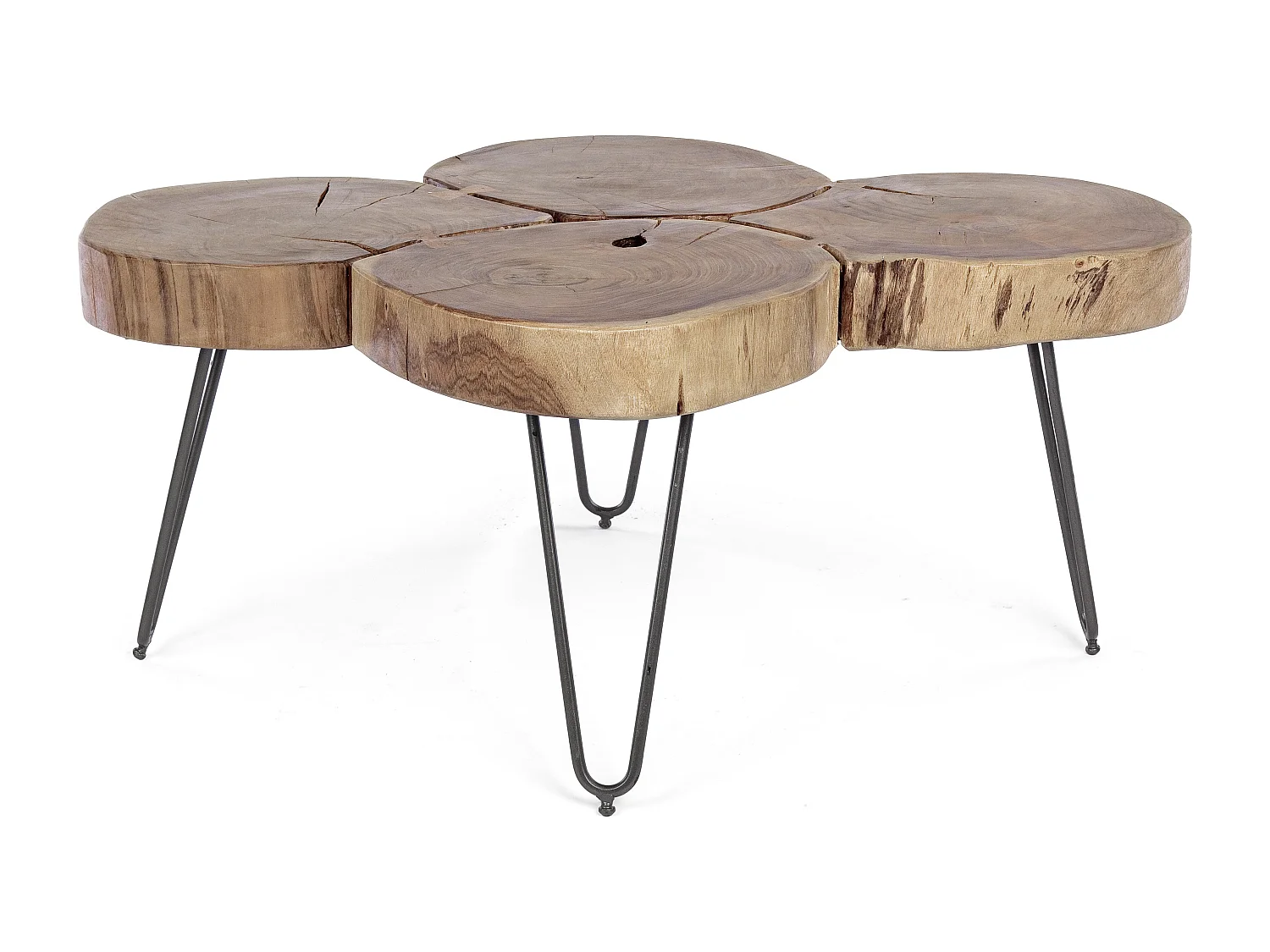 Salontafel in acaciahout en zwart stalen poten Hoog L 90 cm