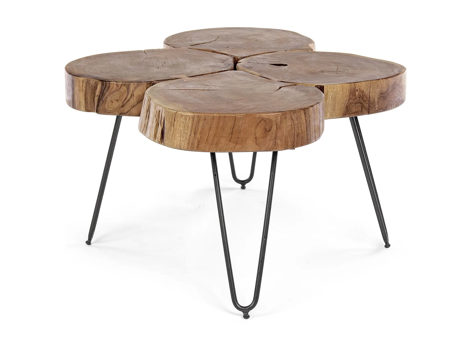 Salontafel in acaciahout en zwart stalen poten Hoog L 90 cm