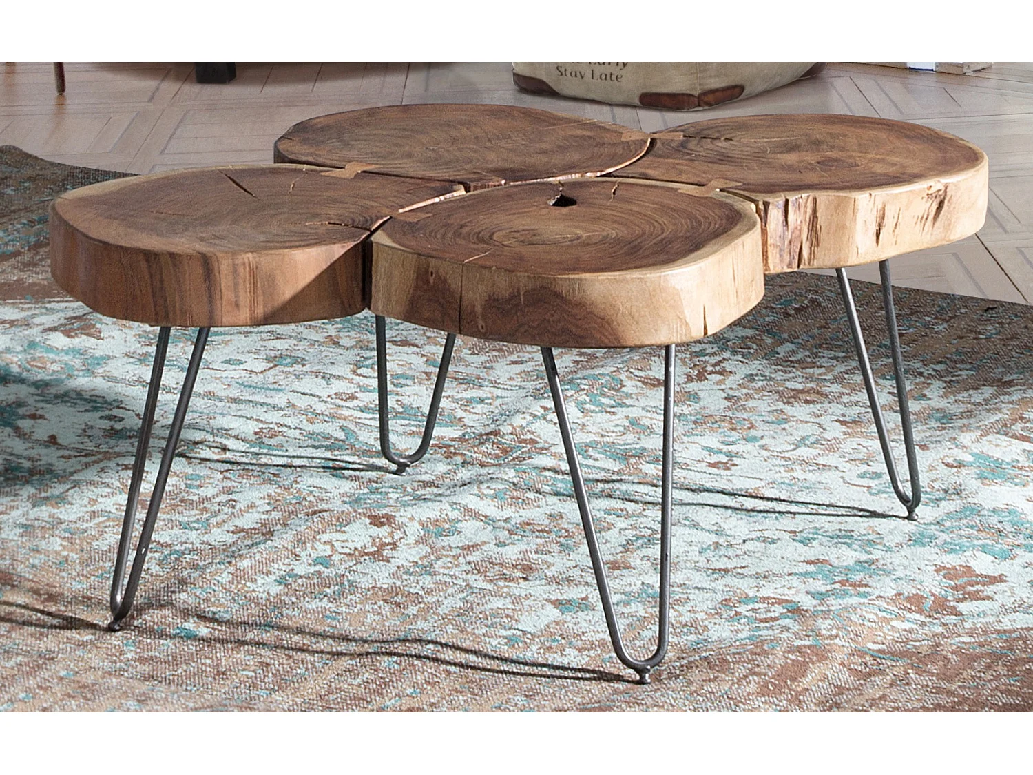 Table basse en bois d'acacia et pieds acier noir Tal L 90cm